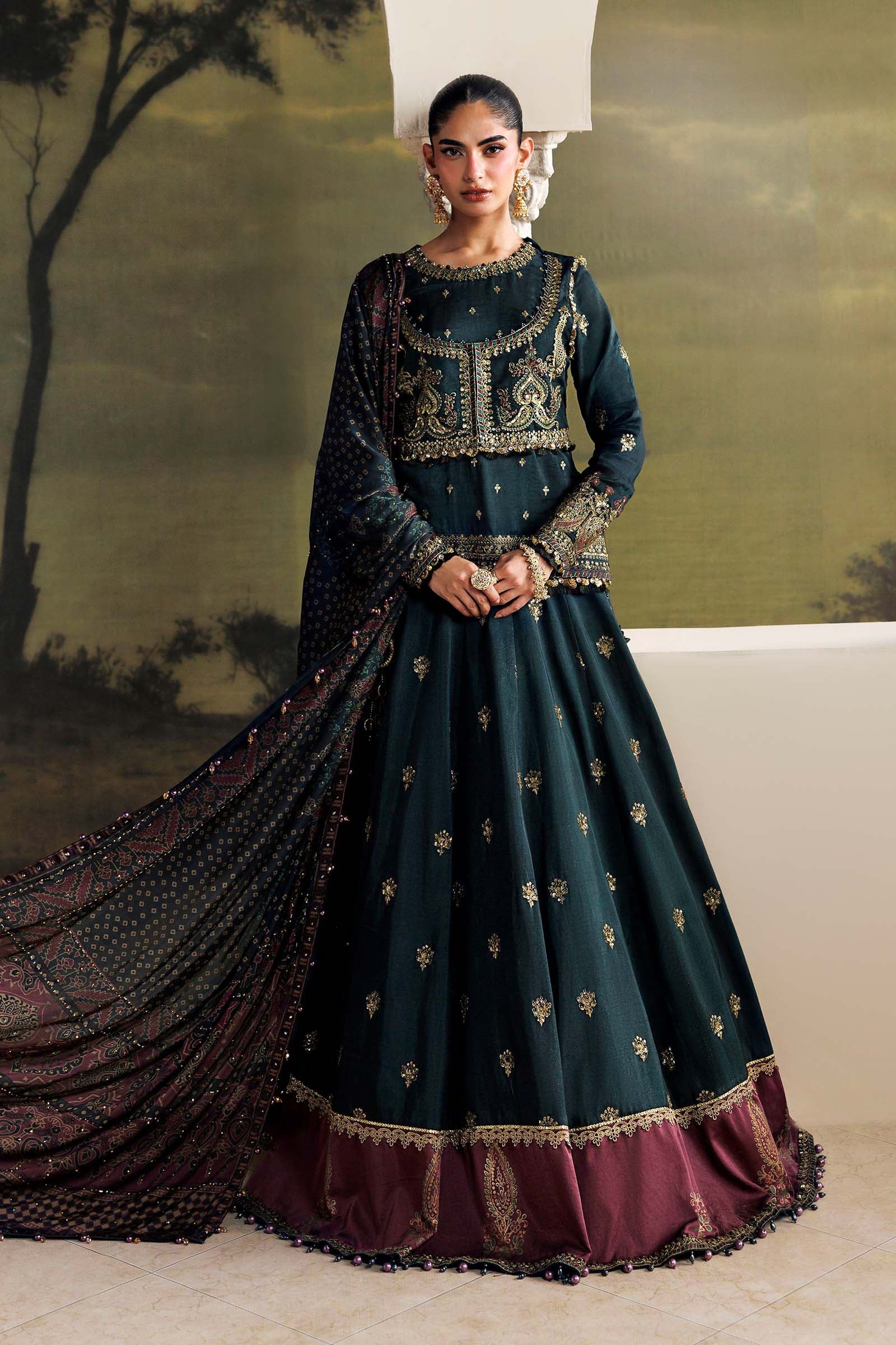 Soiree by Maria B Unstitched Embroidered Tusser Silk 3 Piece Suit | D5 - Festive Collection