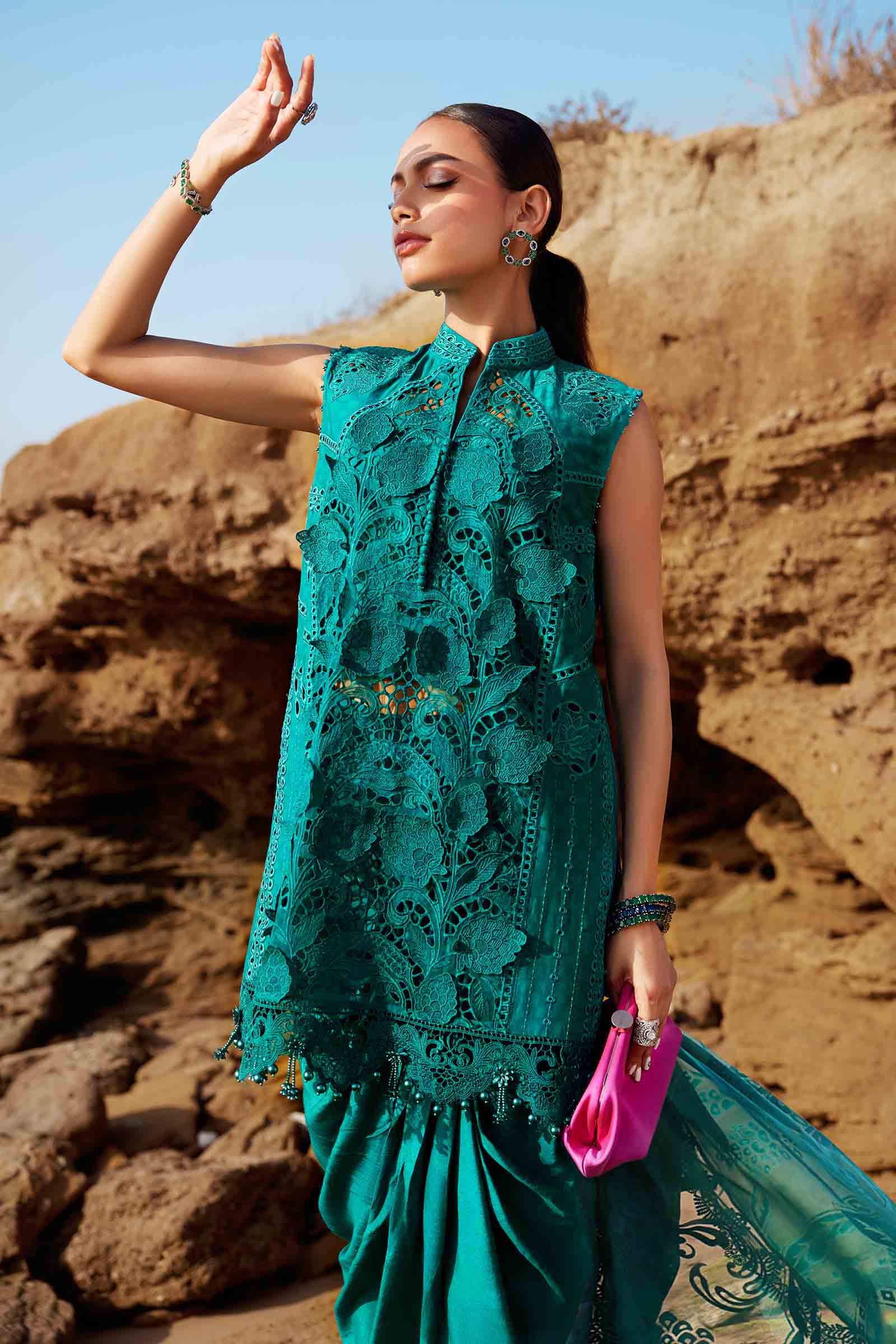 3 Piece Unstitched Embroidered Organza Lawn Suit | EID LAWN-25-05 - MARIA.B
