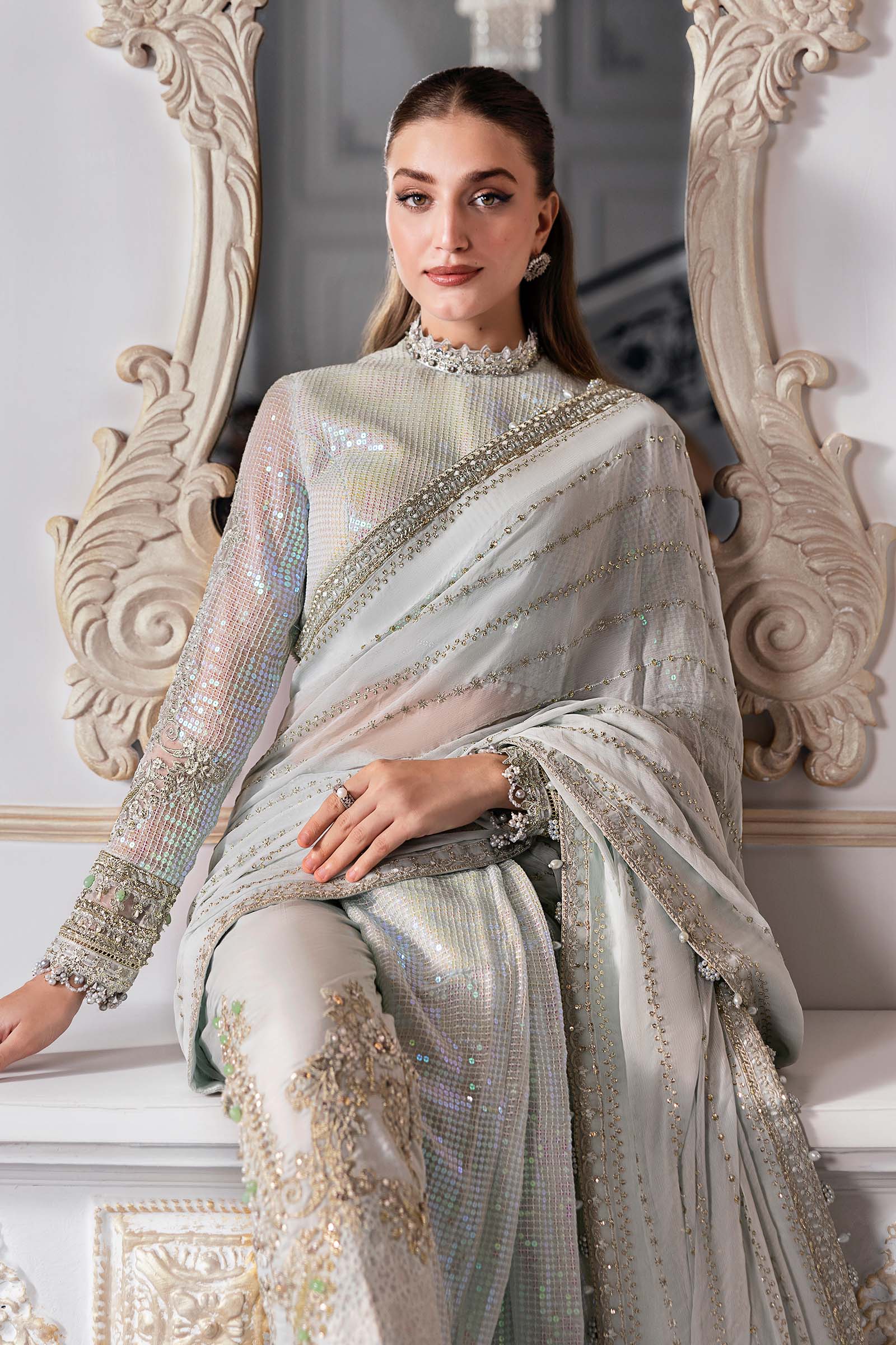 3 Piece Unstitched Embroidered Chiffon Suit | BD-3005 - MARIA.B