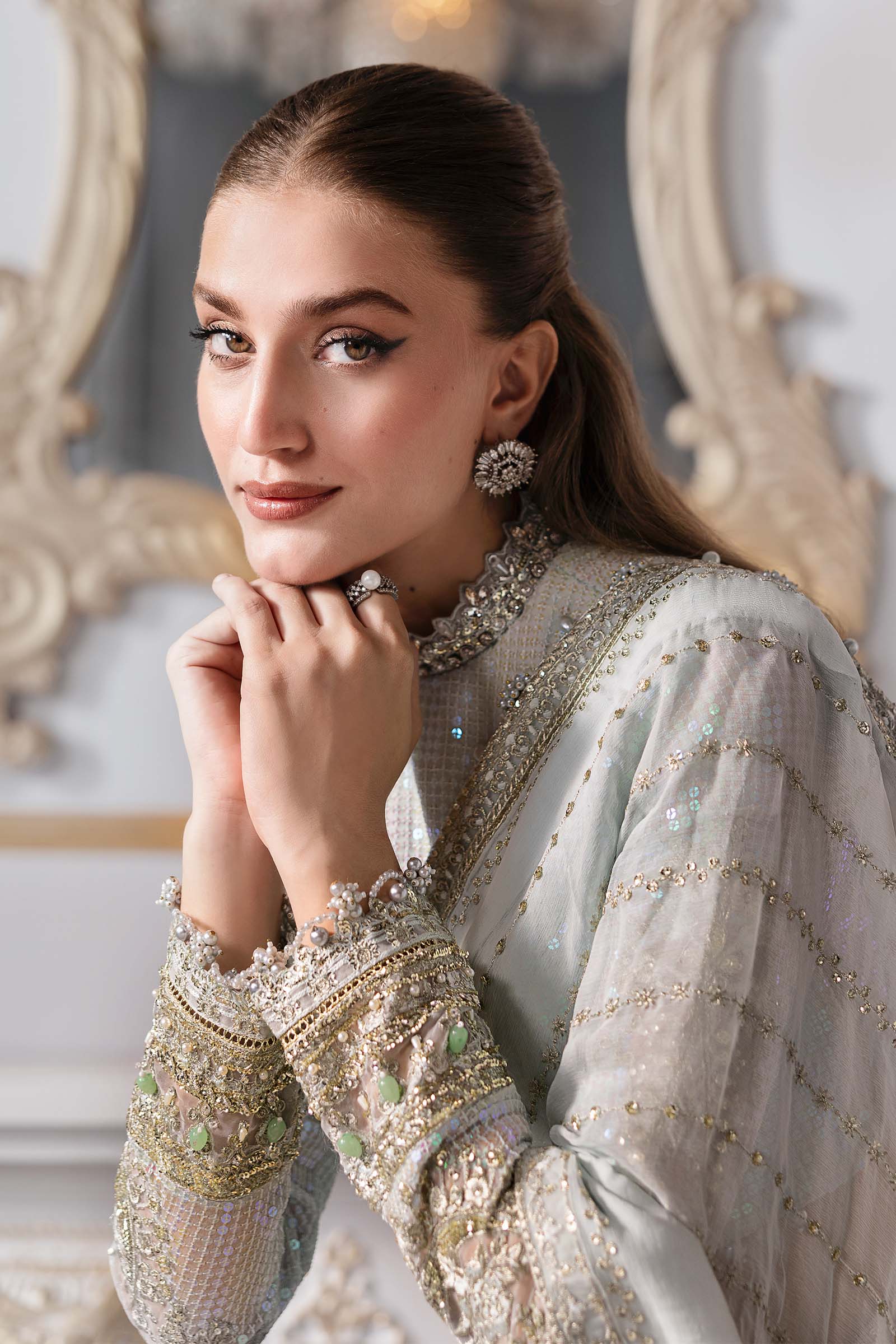 3 Piece Unstitched Embroidered Chiffon Suit | BD-3005 - MARIA.B