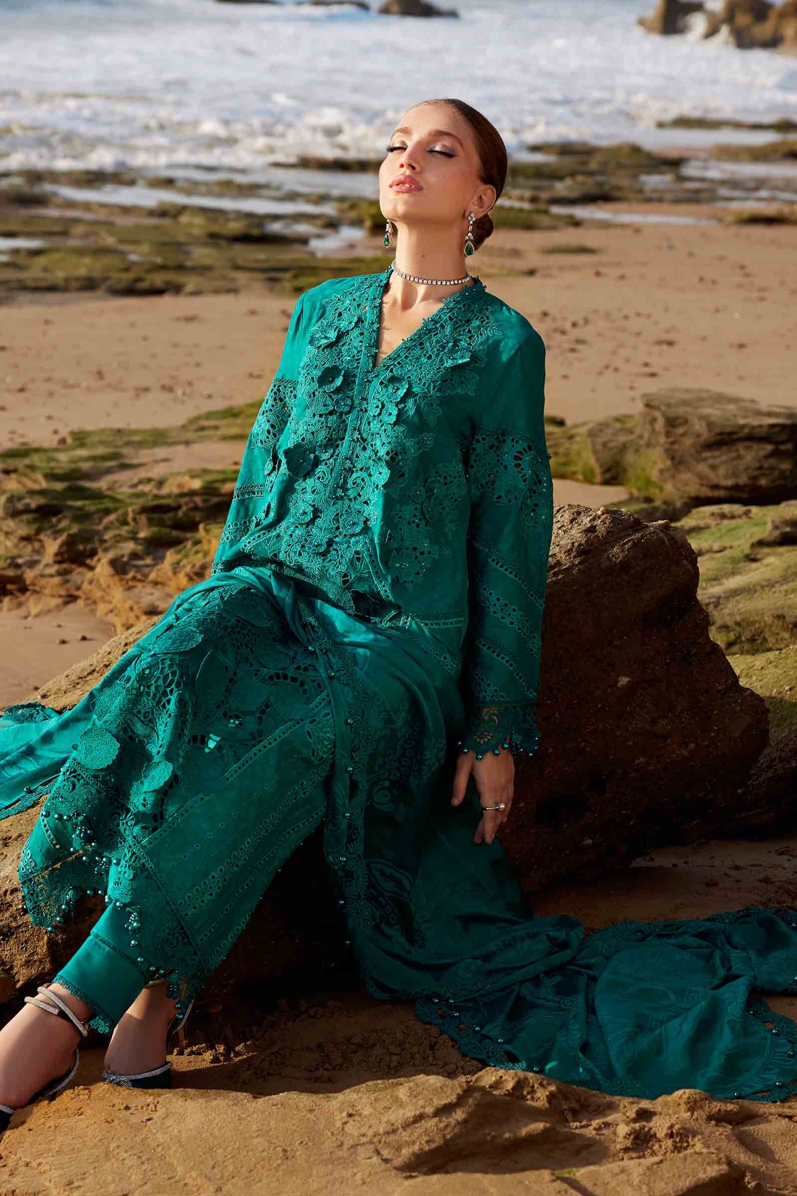 3 Piece Unstitched Embroidered Organza Lawn Suit | EID LAWN-25-05 - MARIA.B