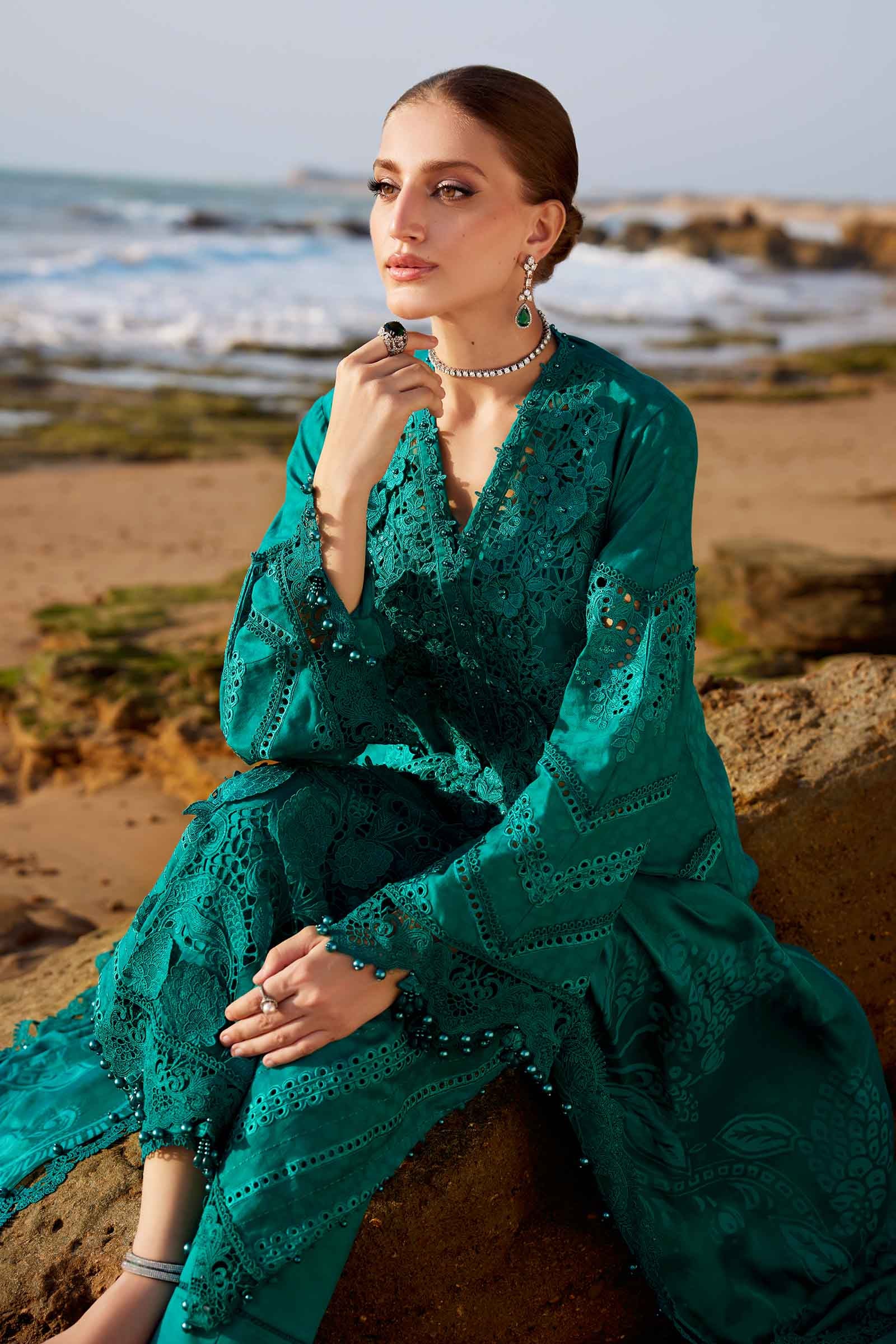 3 Piece Unstitched Embroidered Organza Lawn Suit | EID LAWN-25-05 - MARIA.B