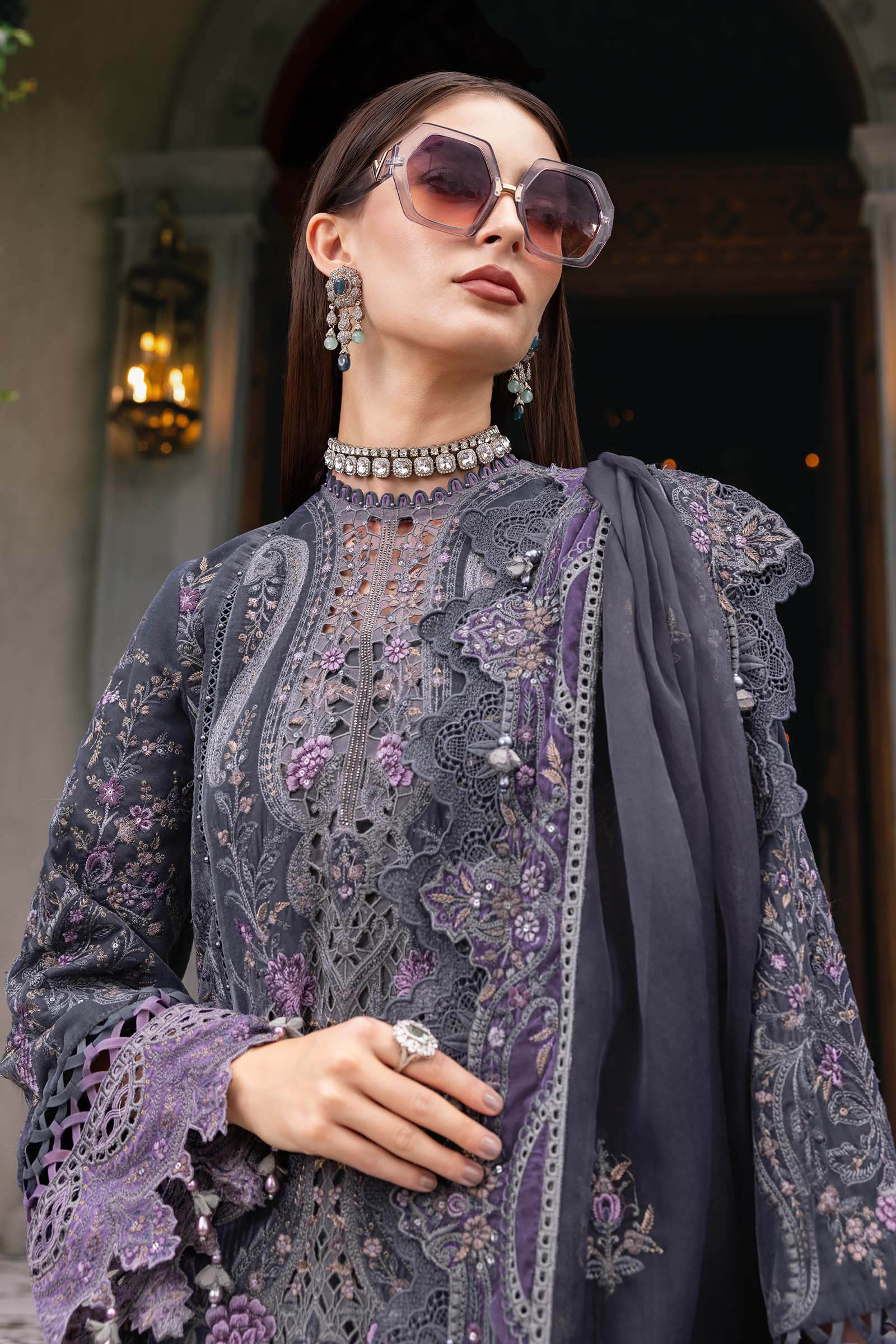 3 Piece Unstitched Embroidered Velvet Suit - MARIA.B