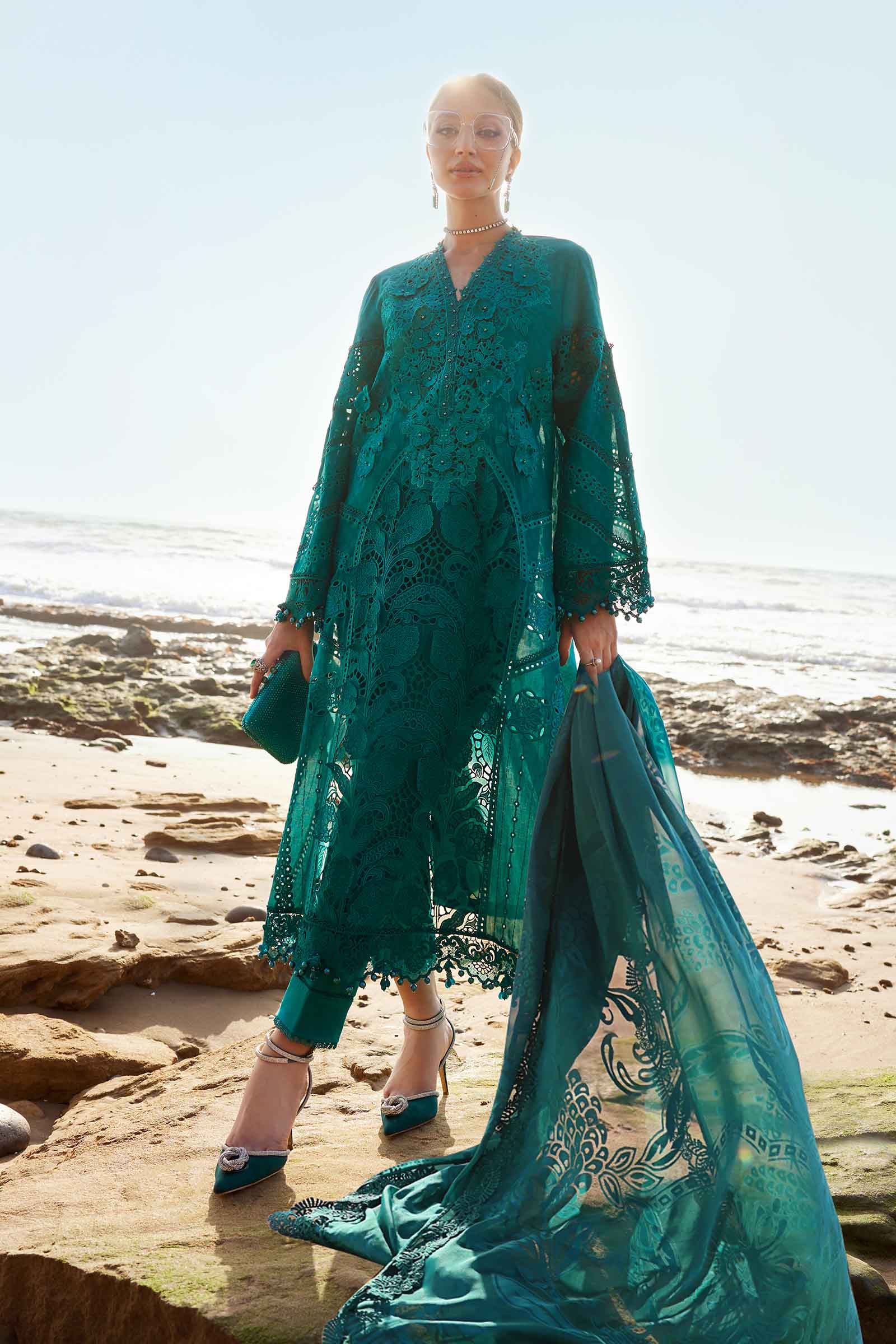 3 Piece Unstitched Embroidered Organza Lawn Suit | EID LAWN-25-05 - MARIA.B