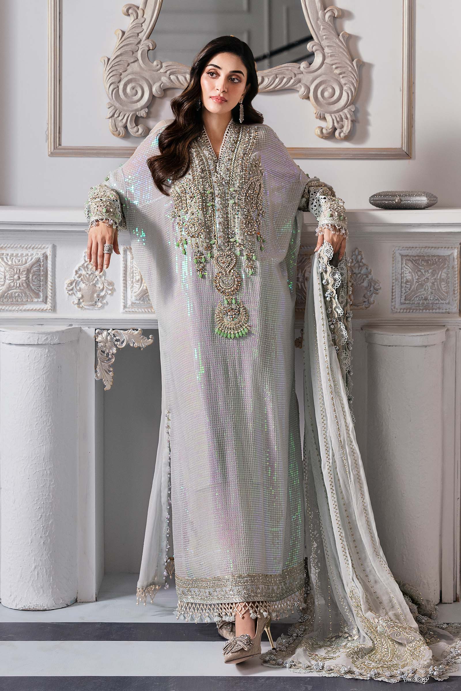 3 Piece Unstitched Embroidered Chiffon Suit | BD-3005 - MARIA.B