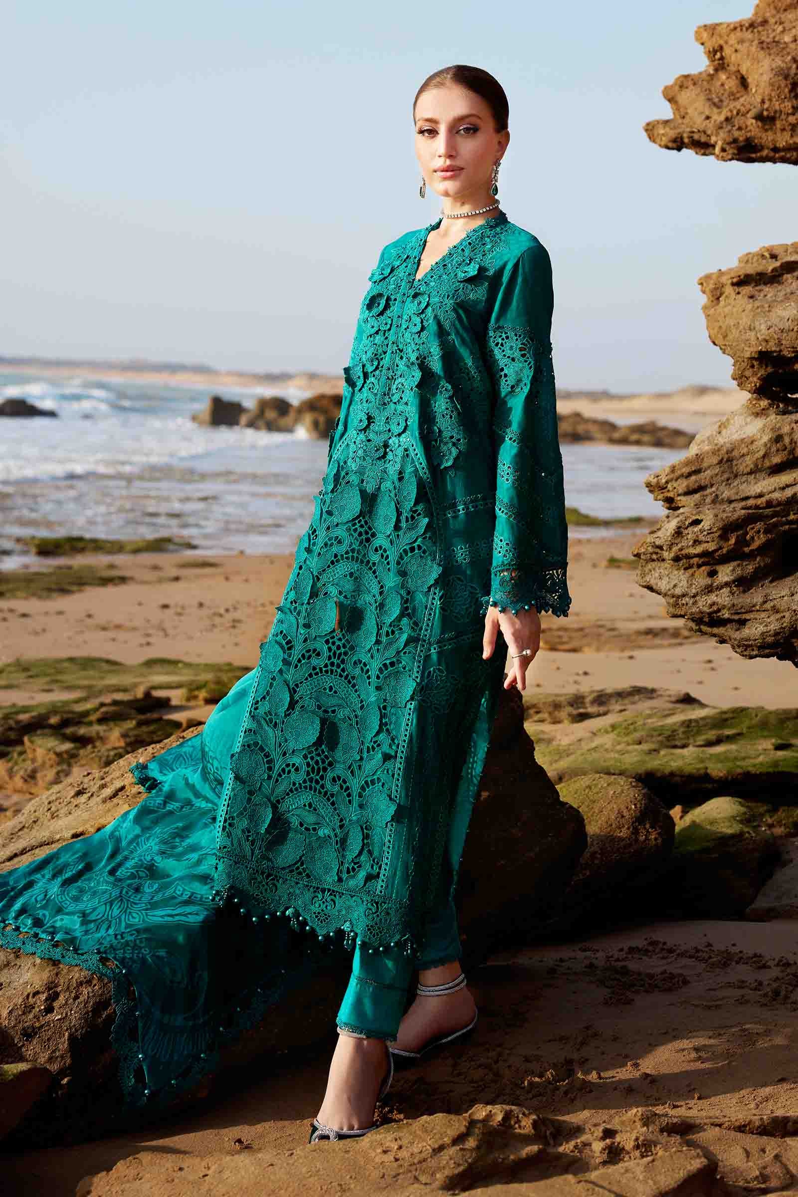 3 Piece Unstitched Embroidered Organza Lawn Suit | EID LAWN-25-05 - MARIA.B