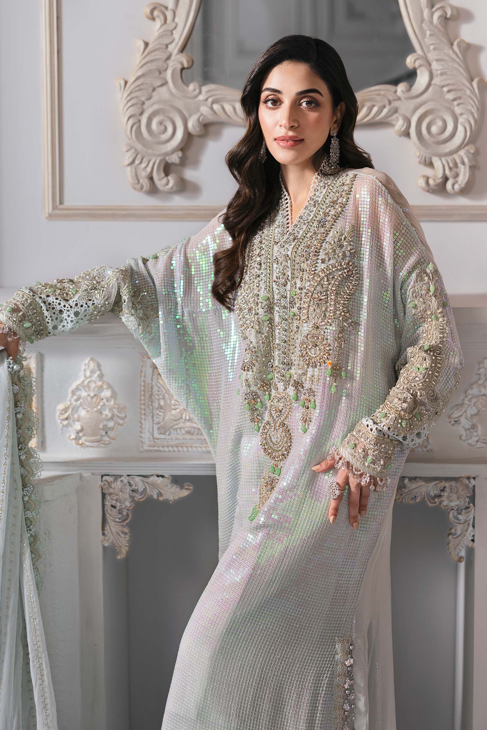 3 Piece Unstitched Embroidered Chiffon Suit | BD-3005 - MARIA.B