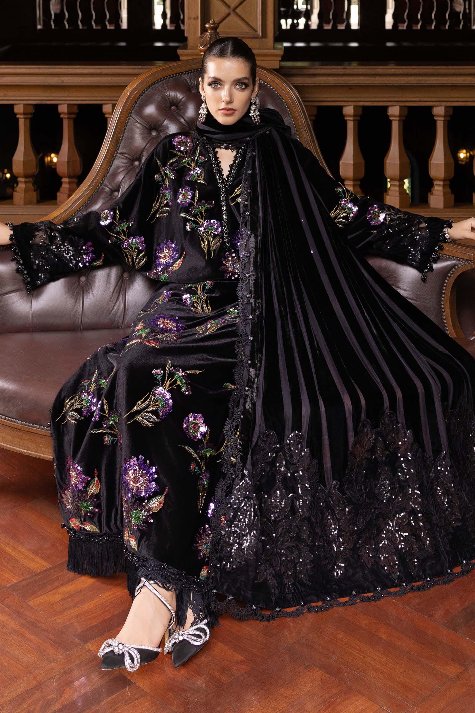 3 Piece Unstitched Embroidered Velvet Suit - MARIA.B