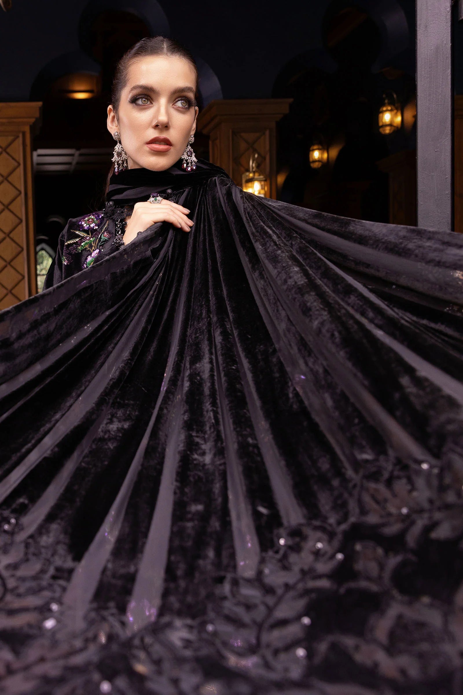 3 Piece Unstitched Embroidered Velvet Suit - MARIA.B