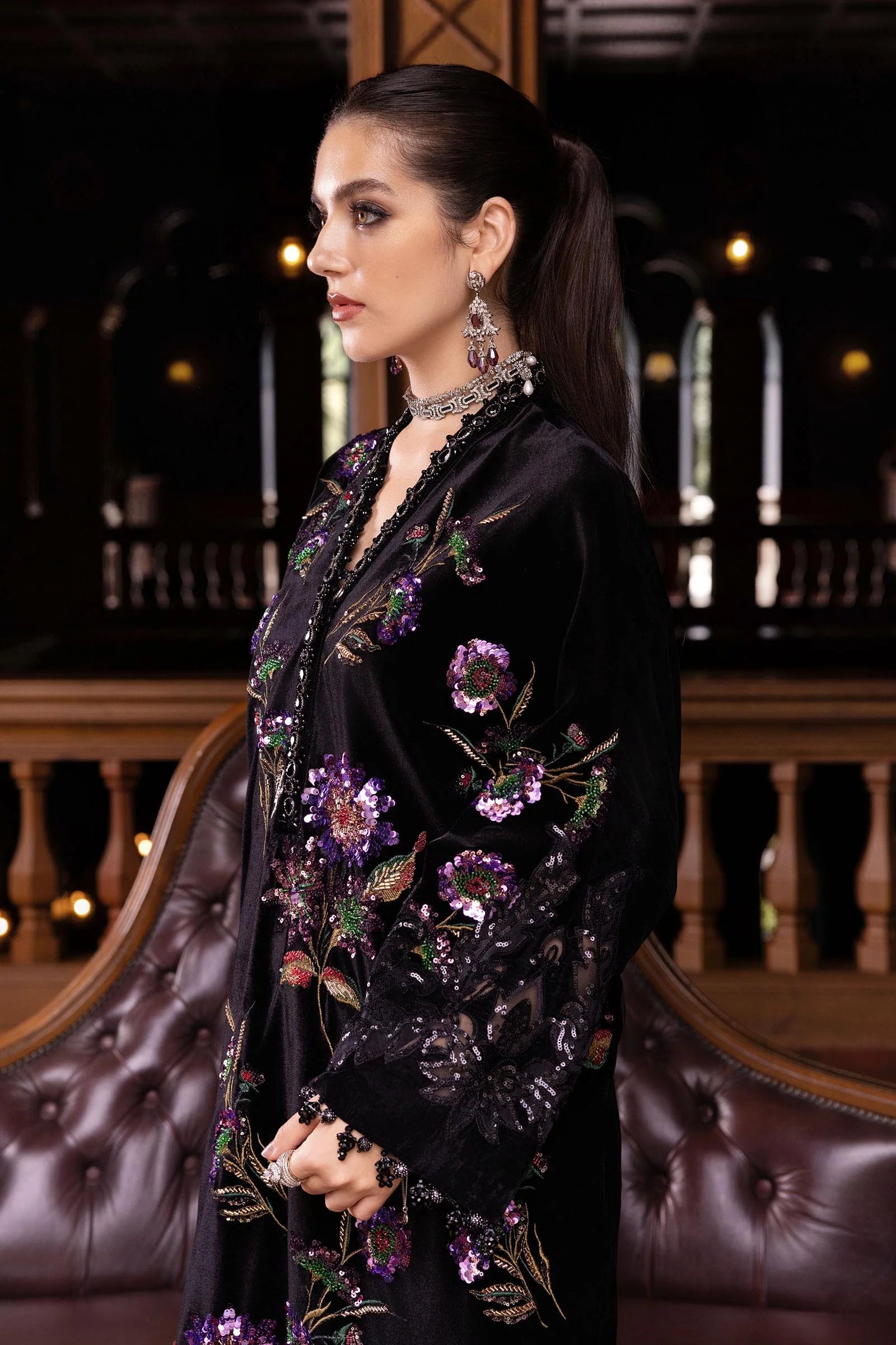 3 Piece Unstitched Embroidered Velvet Suit - MARIA.B
