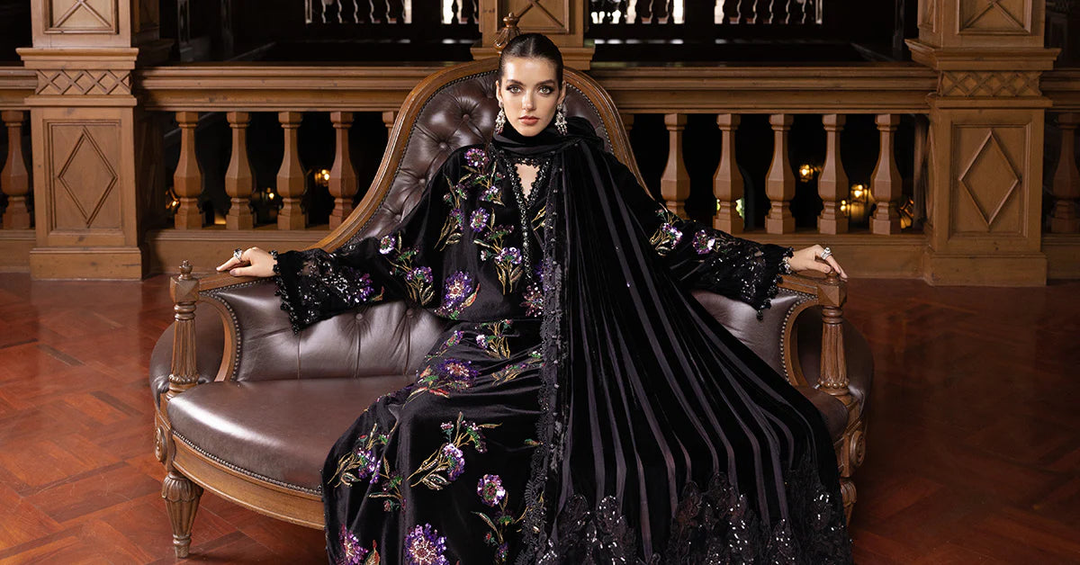 3 Piece Unstitched Embroidered Velvet Suit - MARIA.B