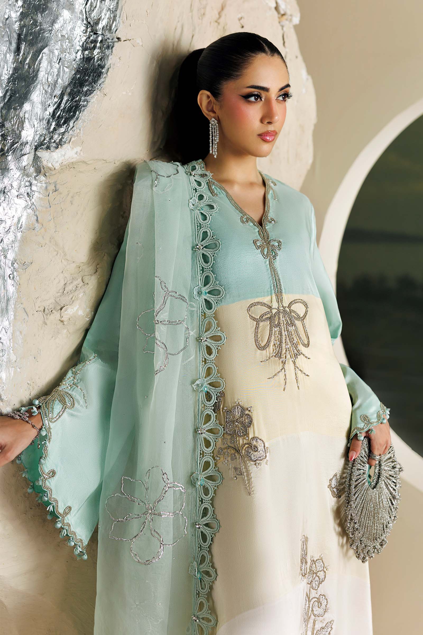 Soiree by Maria B Unstitched Embroidered Raw Silk 3 Piece Suit | D7 - Festive Collection