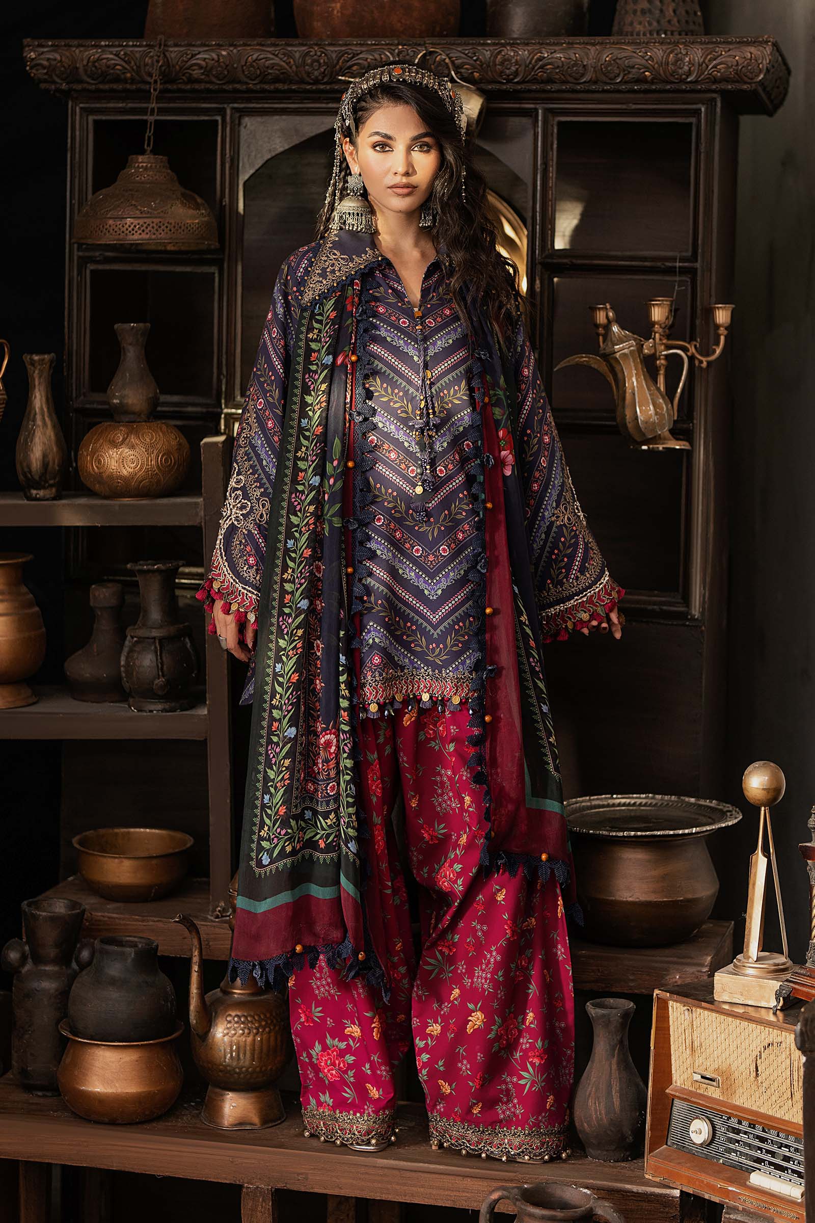 M Prints by Maria B Unstitched Embroidered Cambric Suit - MPT-3107-B