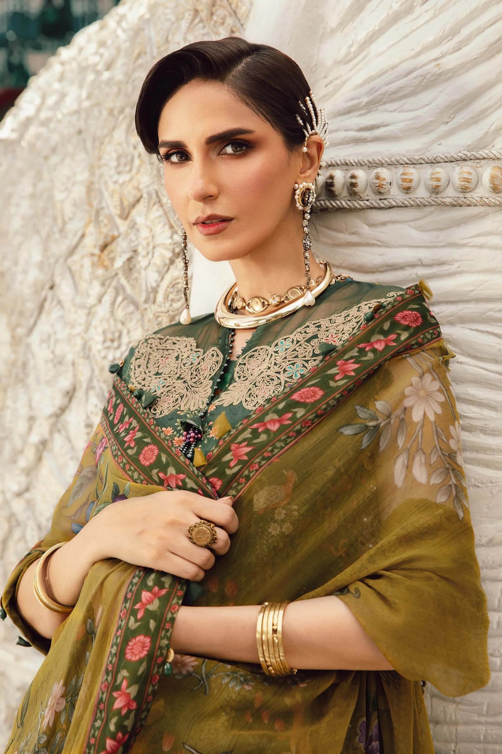 Maria.B M.Prints Unstitched Collection | MPT-2707-B Green Embroidered Linen Suit with Chiffon Dupatta