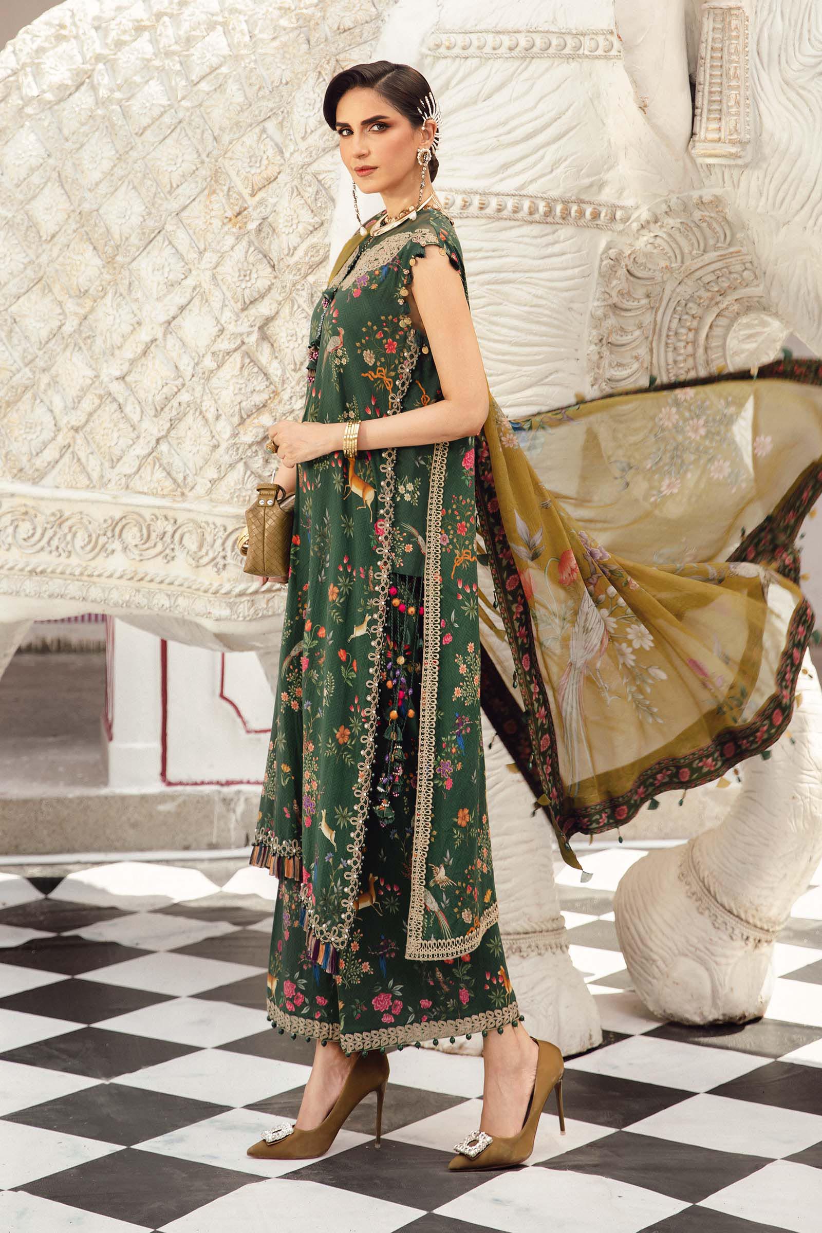 Maria.B M.Prints Unstitched Collection | MPT-2707-B Green Embroidered Linen Suit with Chiffon Dupatta