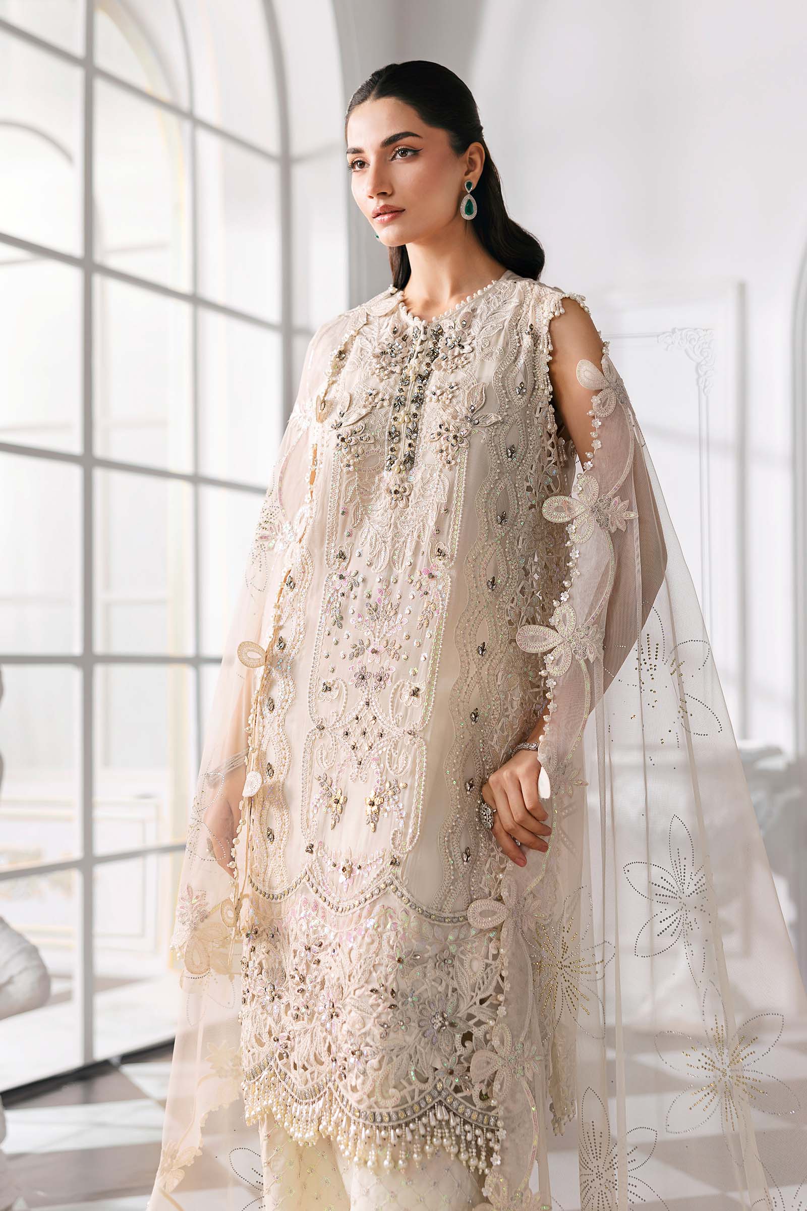 3 Piece Unstitched Embroidered Chiffon Suit | BD-3007 - MARIA.B