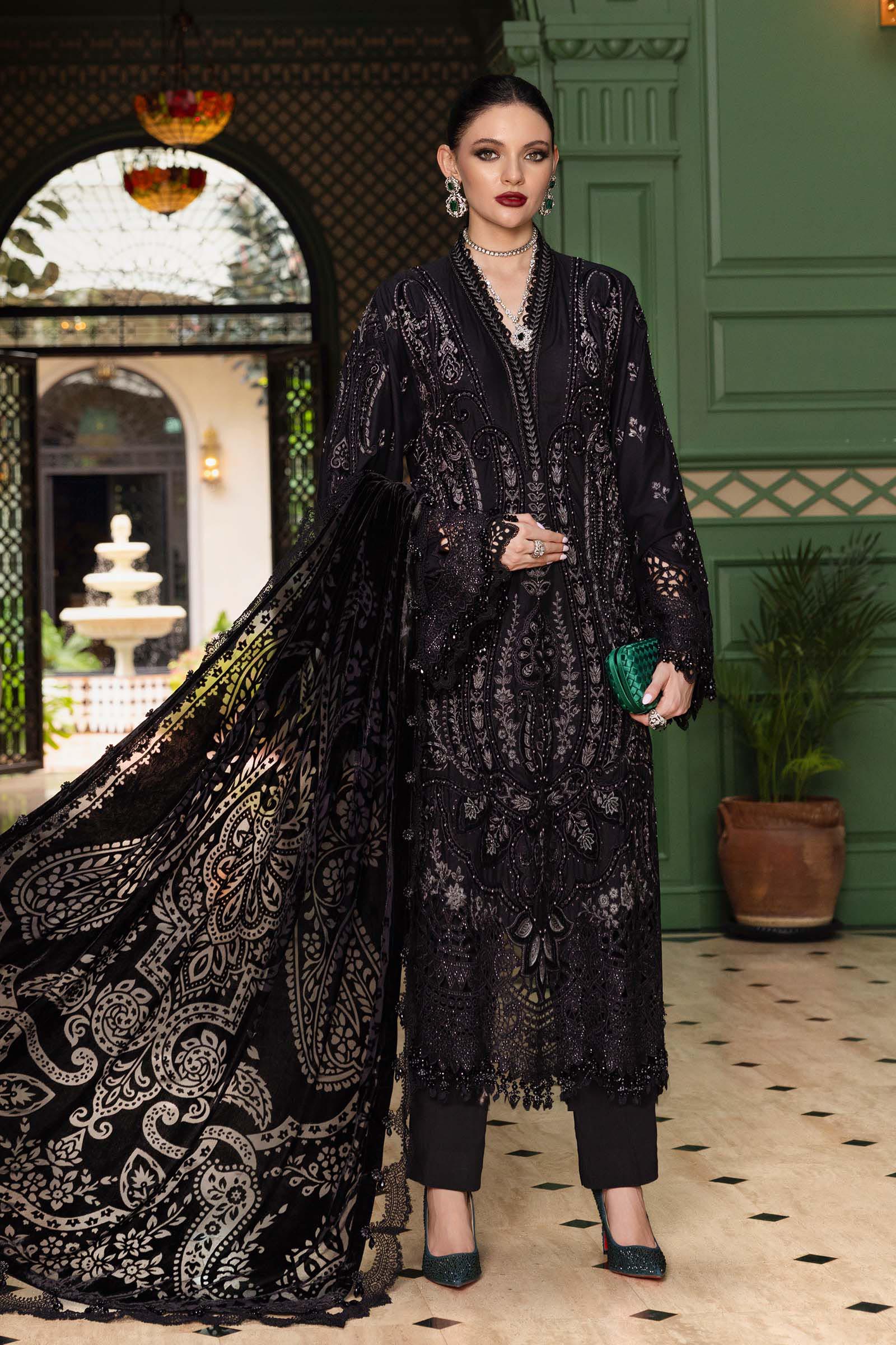 3 Piece Unstitched Embroidered Linen Suit - MARIA.B