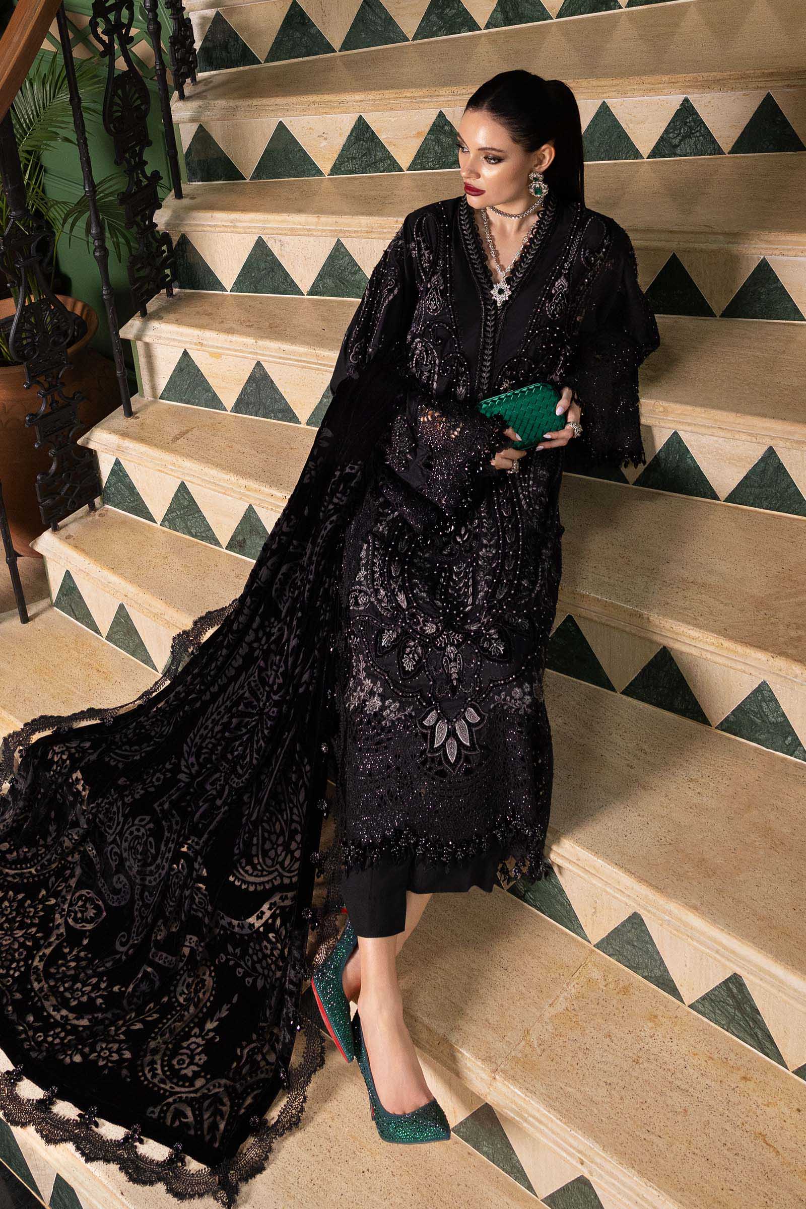 3 Piece Unstitched Embroidered Linen Suit - MARIA.B