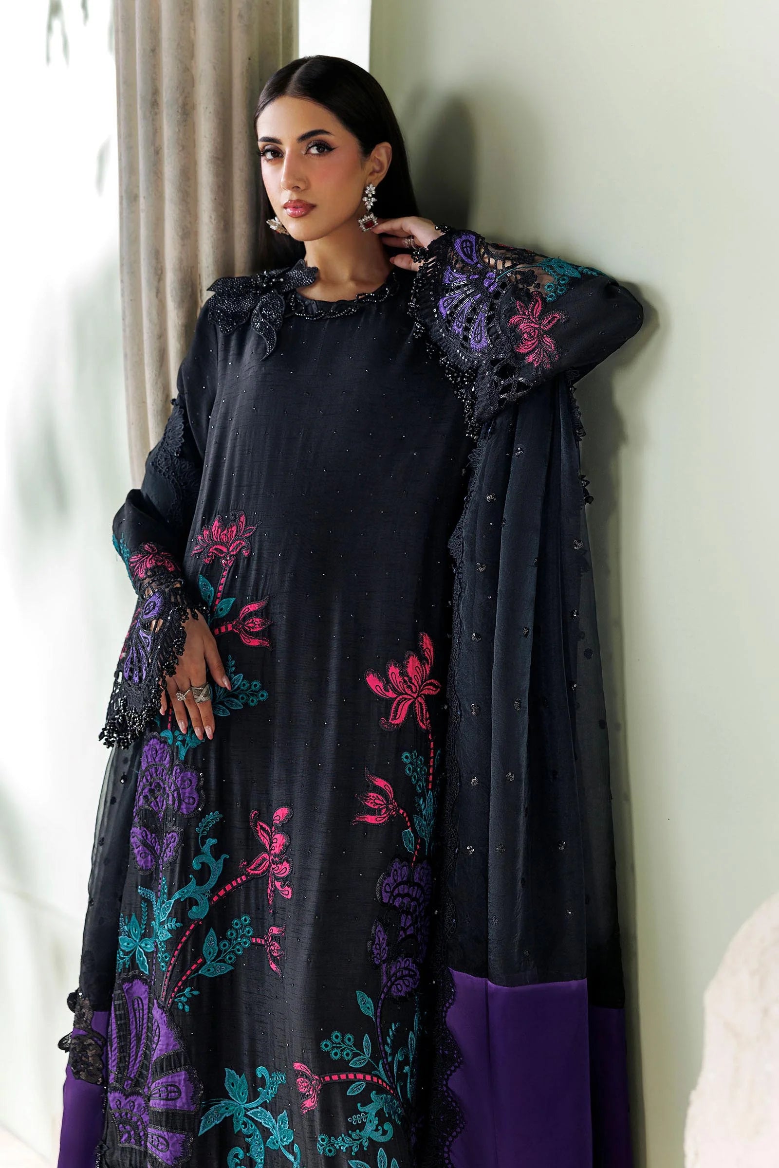 Soiree by Maria B Unstitched Embroidered Raw Silk 3 Piece Suit | D8- Festive Collection