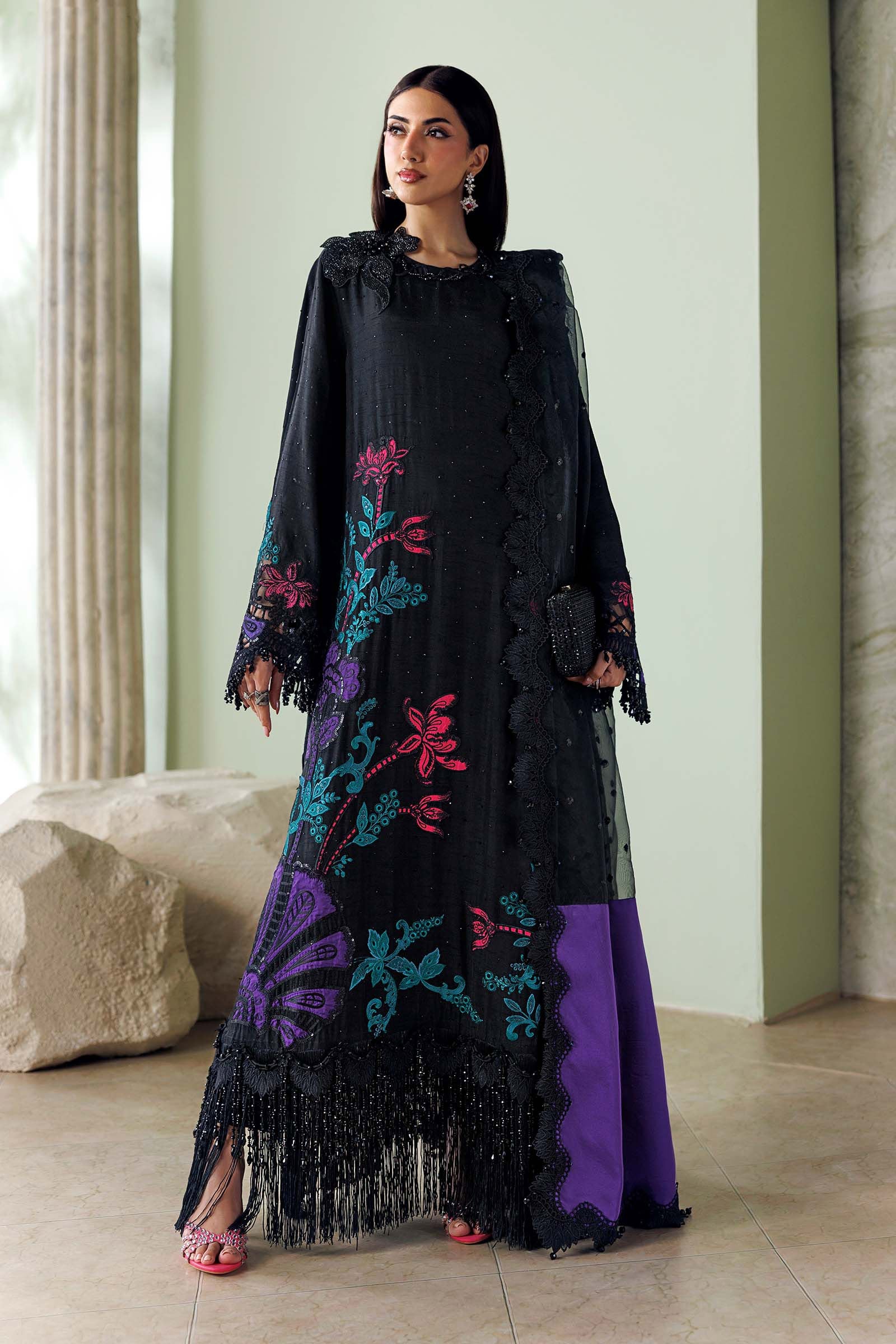 Soiree by Maria B Unstitched Embroidered Raw Silk 3 Piece Suit | D8- Festive Collection
