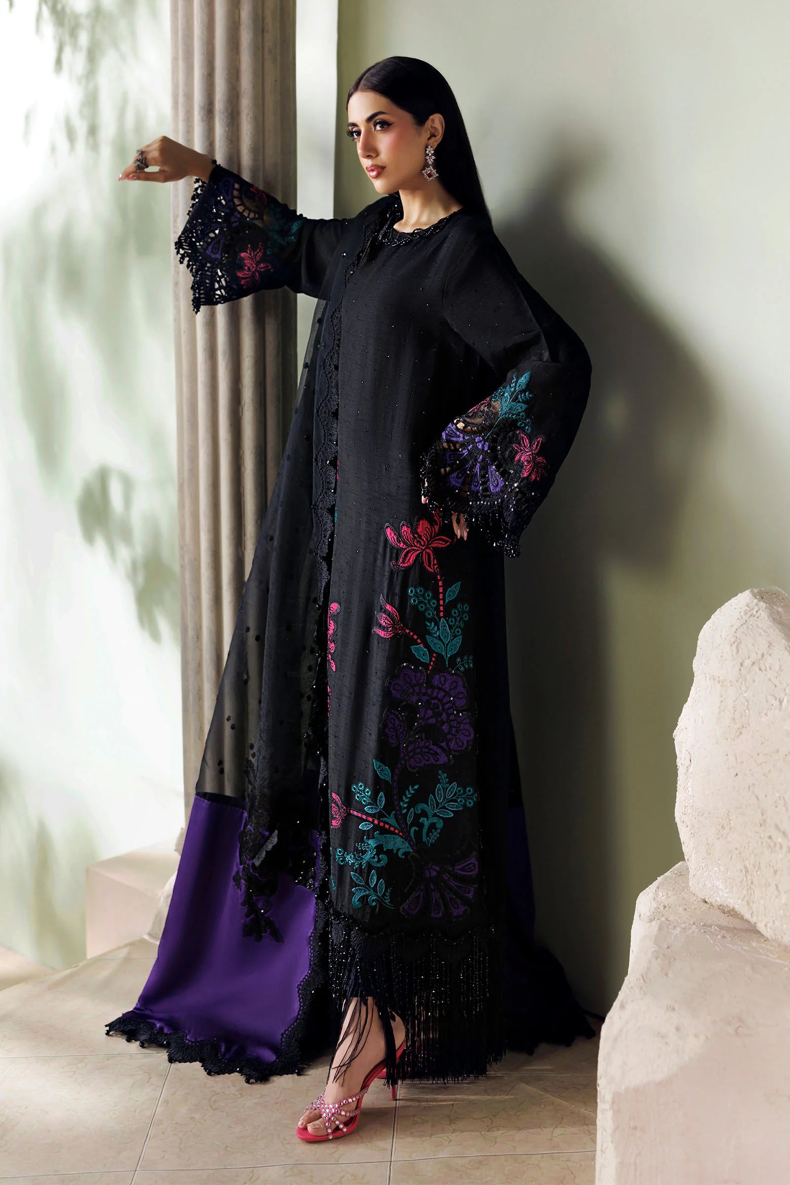 Soiree by Maria B Unstitched Embroidered Raw Silk 3 Piece Suit | D8- Festive Collection