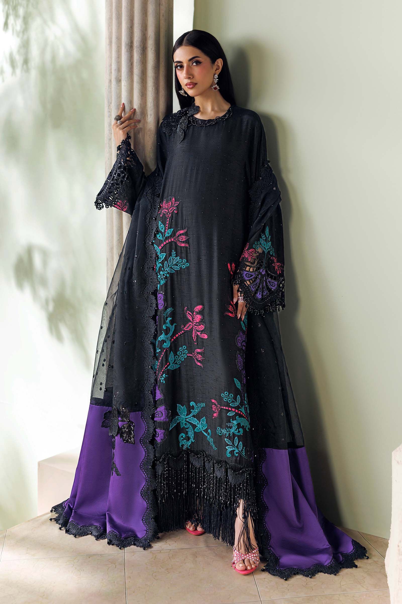 Soiree by Maria B Unstitched Embroidered Raw Silk 3 Piece Suit | D8- Festive Collection