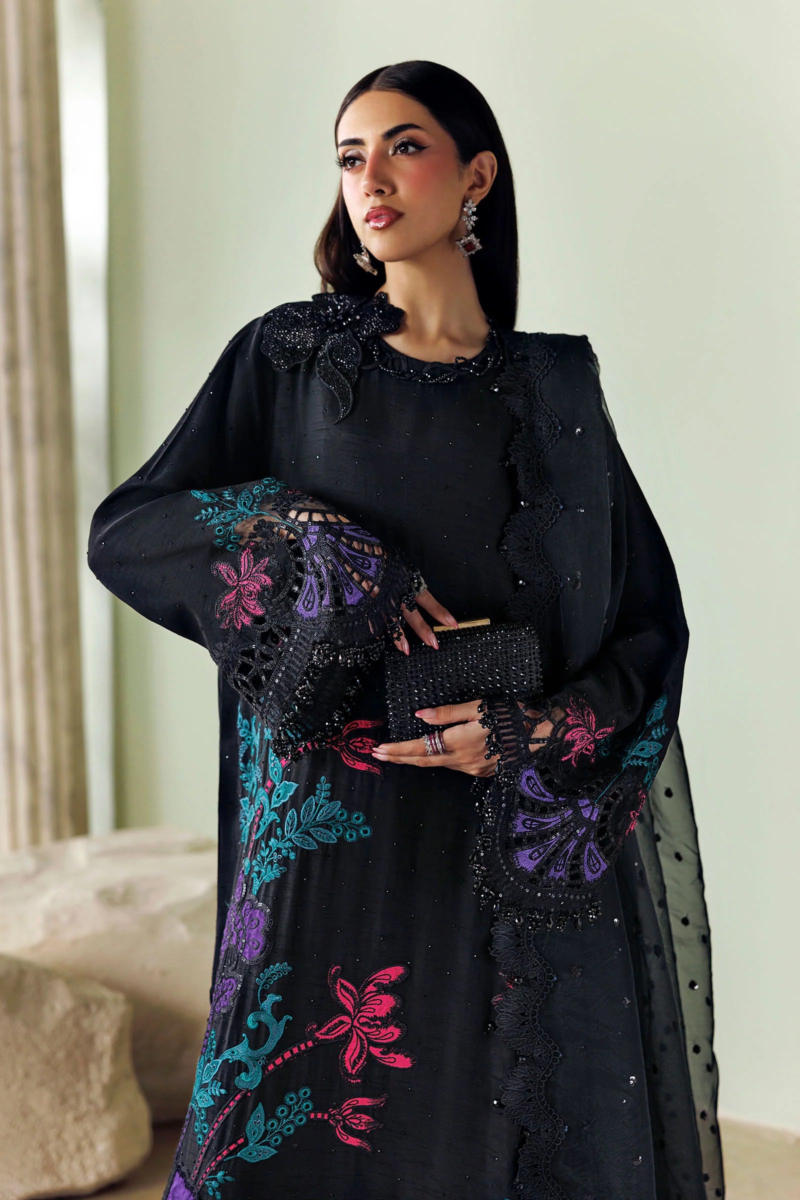 Soiree by Maria B Unstitched Embroidered Raw Silk 3 Piece Suit | D8- Festive Collection