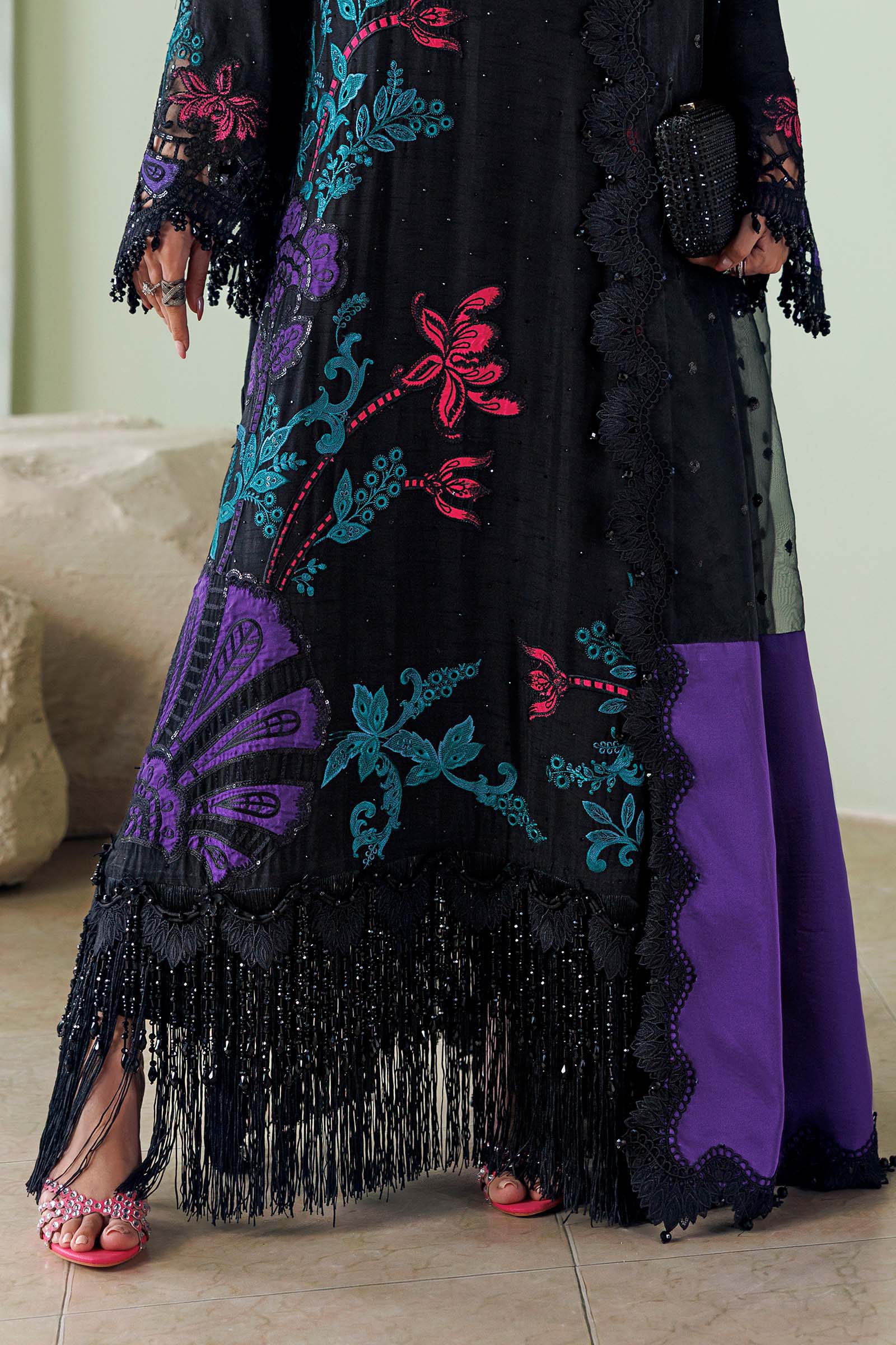 Soiree by Maria B Unstitched Embroidered Raw Silk 3 Piece Suit | D8- Festive Collection
