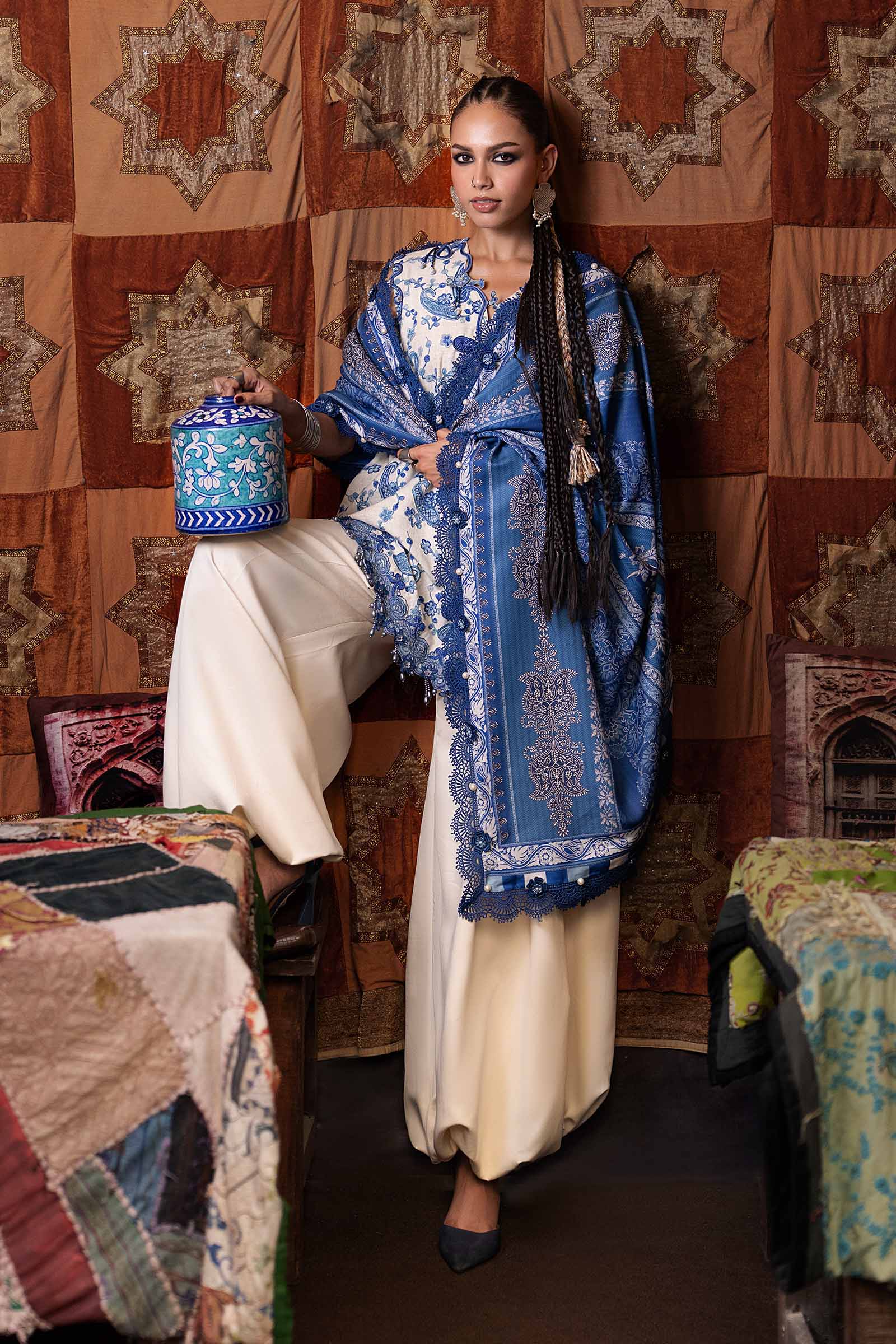 M Prints by Maria B Unstitched Embroidered Irish Linen Suit - MPT-3108-A