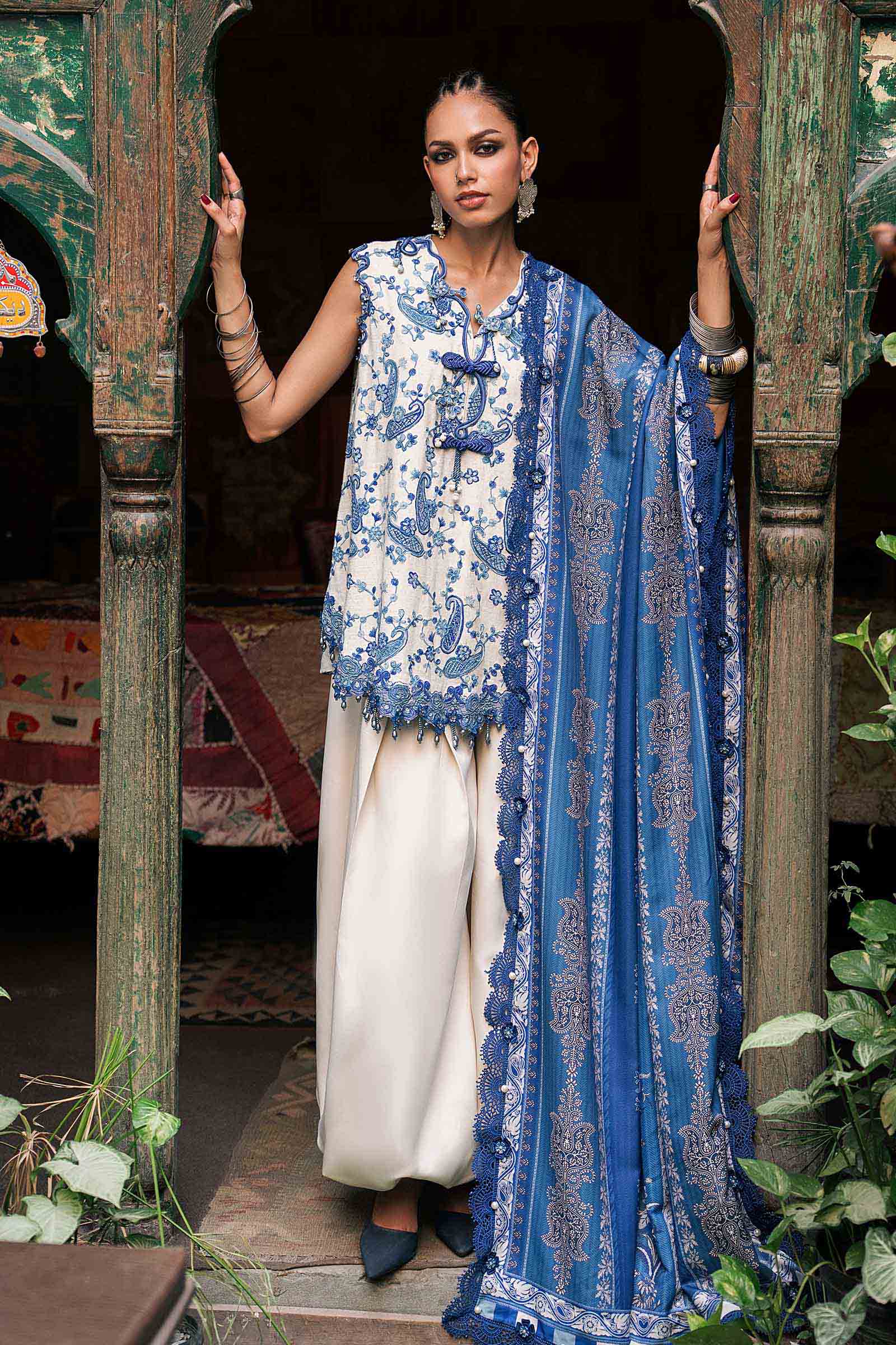 M Prints by Maria B Unstitched Embroidered Irish Linen Suit - MPT-3108-A