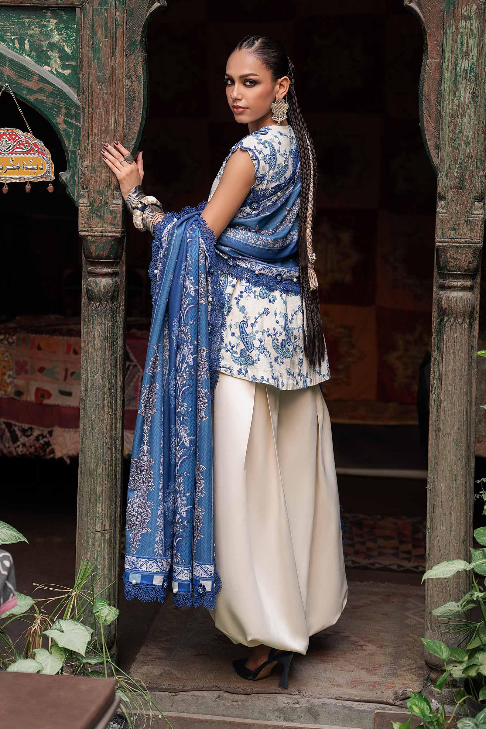 M Prints by Maria B Unstitched Embroidered Irish Linen Suit - MPT-3108-A