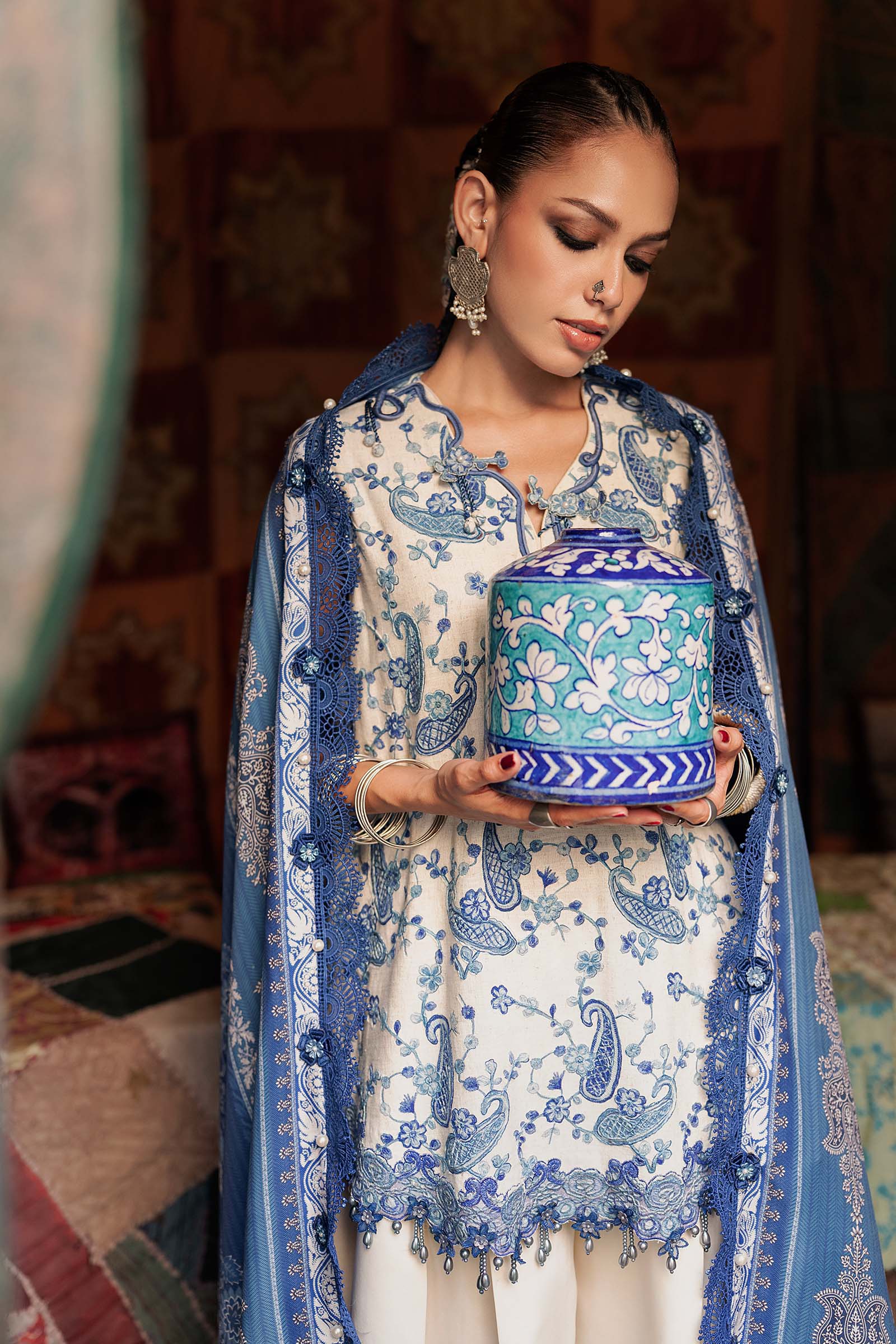 M Prints by Maria B Unstitched Embroidered Irish Linen Suit - MPT-3108-A