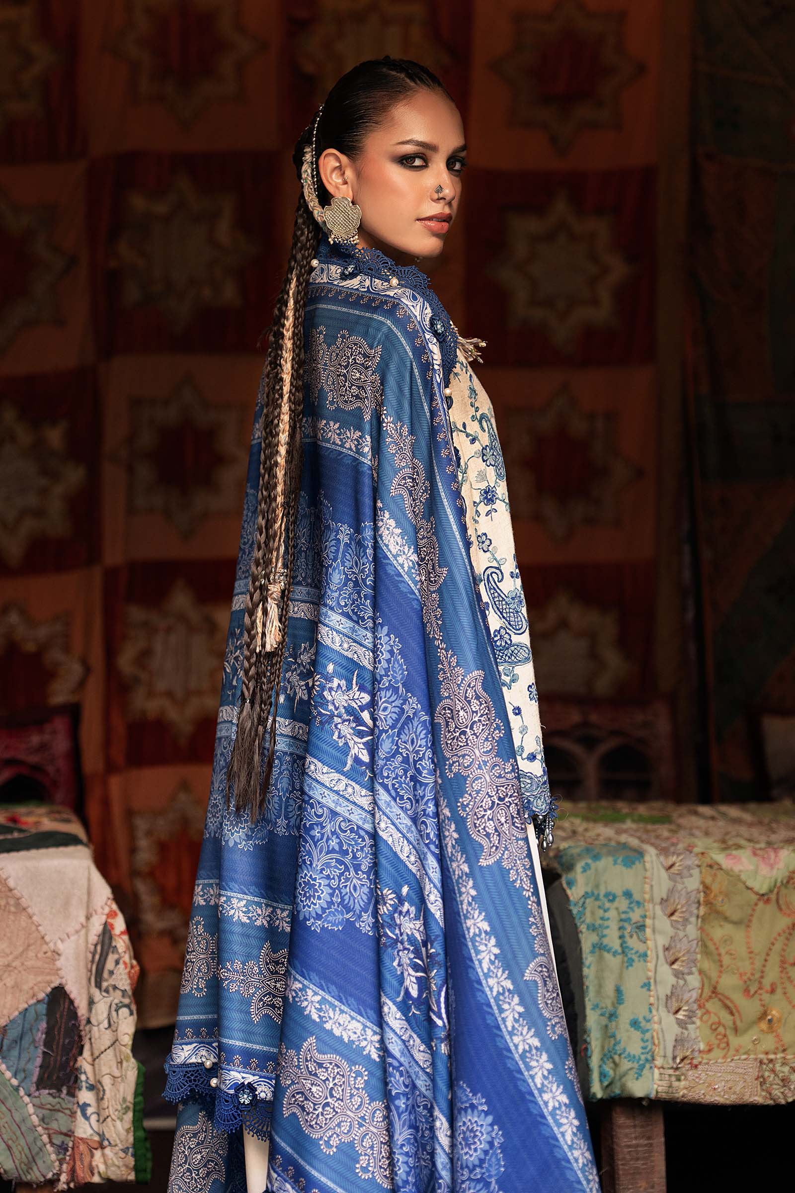 M Prints by Maria B Unstitched Embroidered Irish Linen Suit - MPT-3108-A