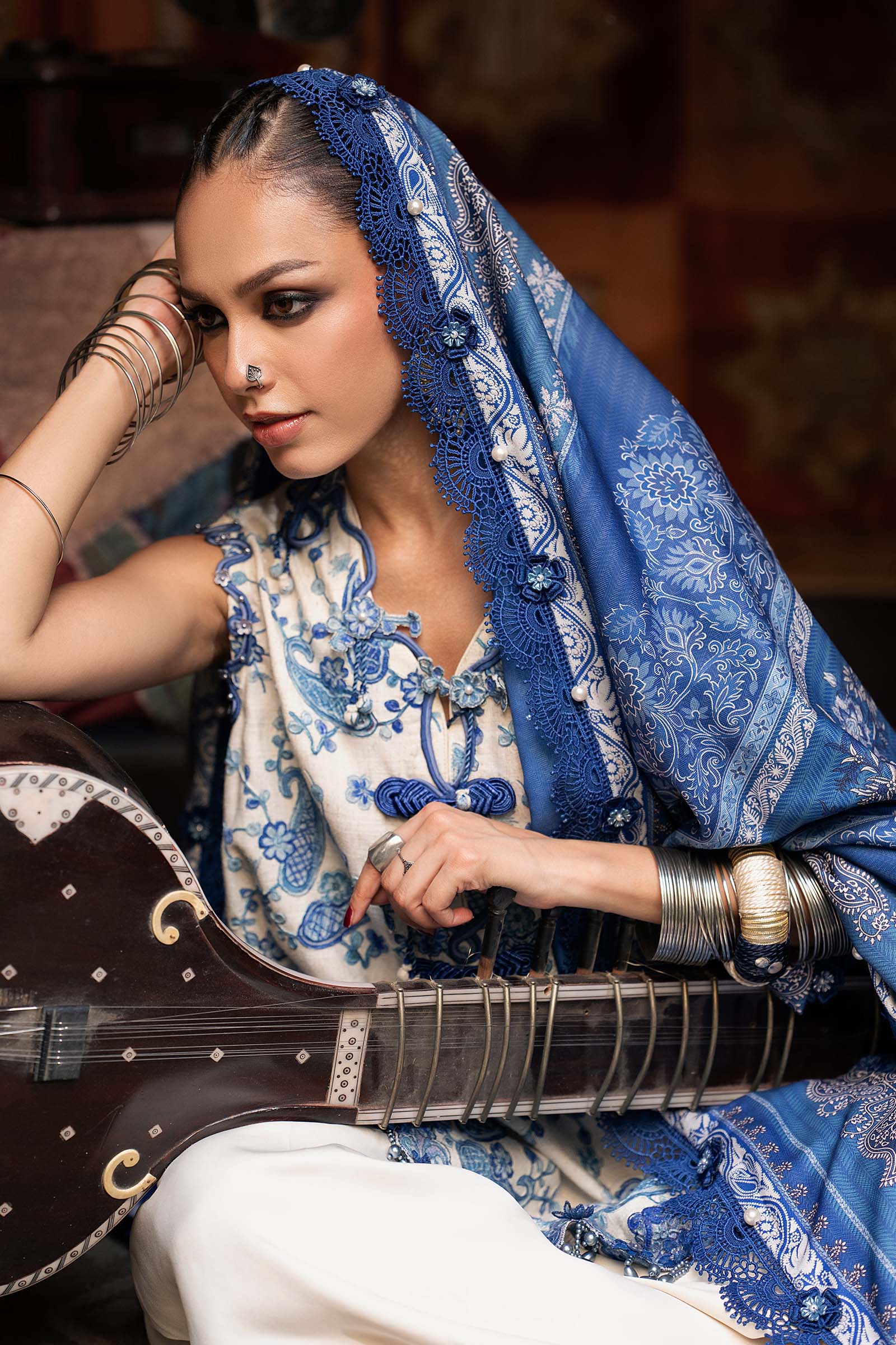 M Prints by Maria B Unstitched Embroidered Irish Linen Suit - MPT-3108-A