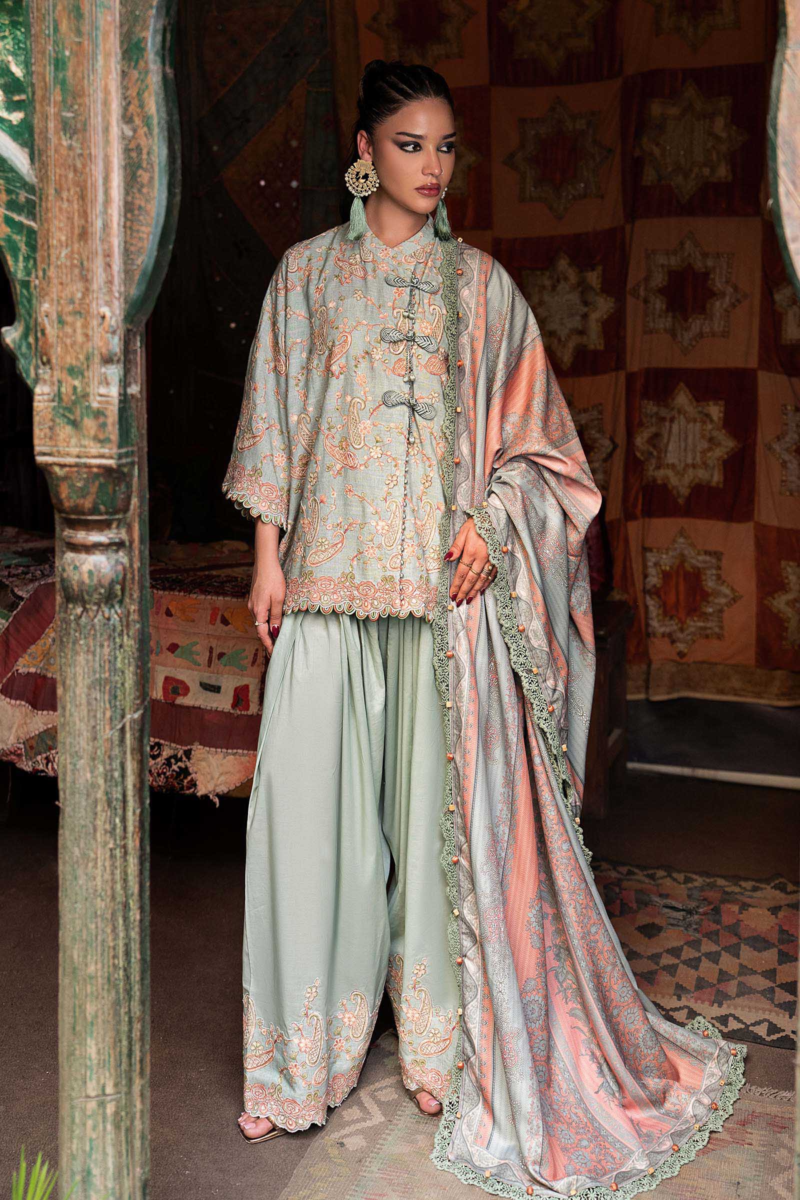 M Prints by Maria B Unstitched Embroidered Irish Linen Suit - MPT-3108-B
