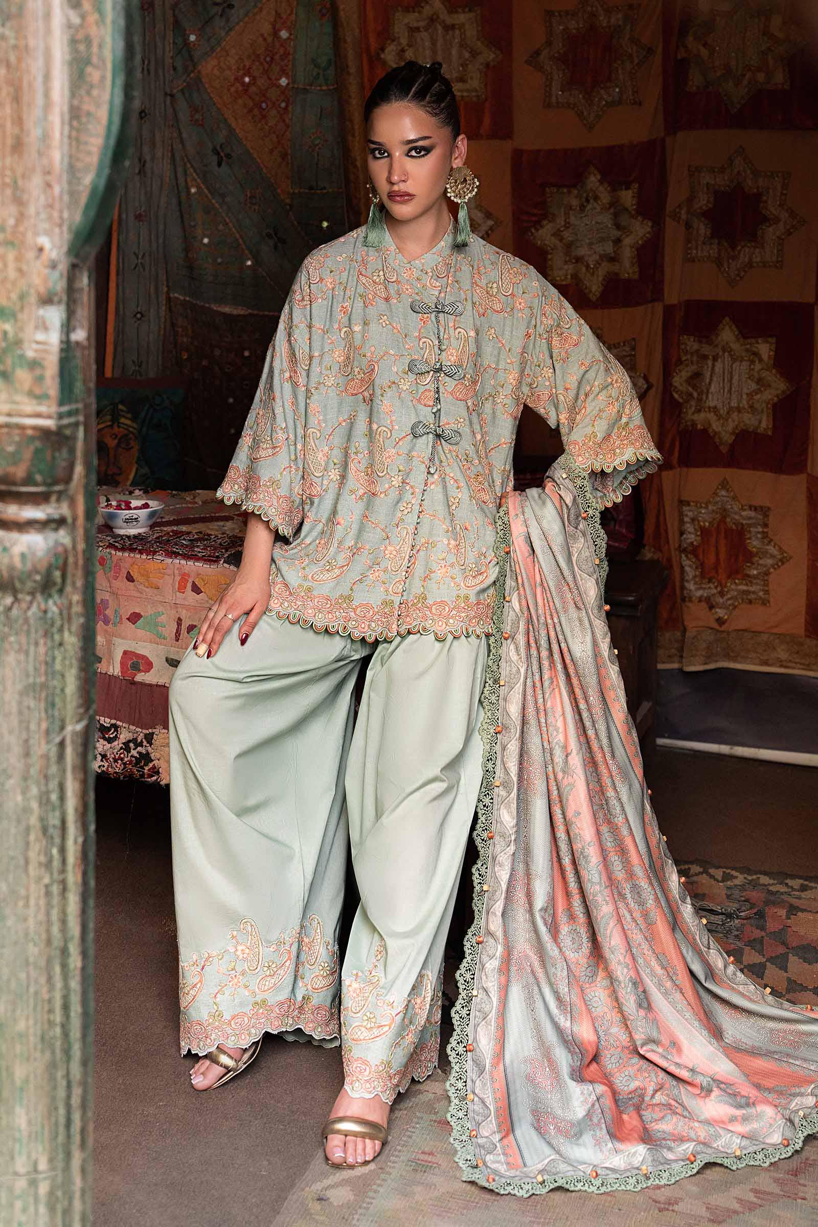 M Prints by Maria B Unstitched Embroidered Irish Linen Suit - MPT-3108-B