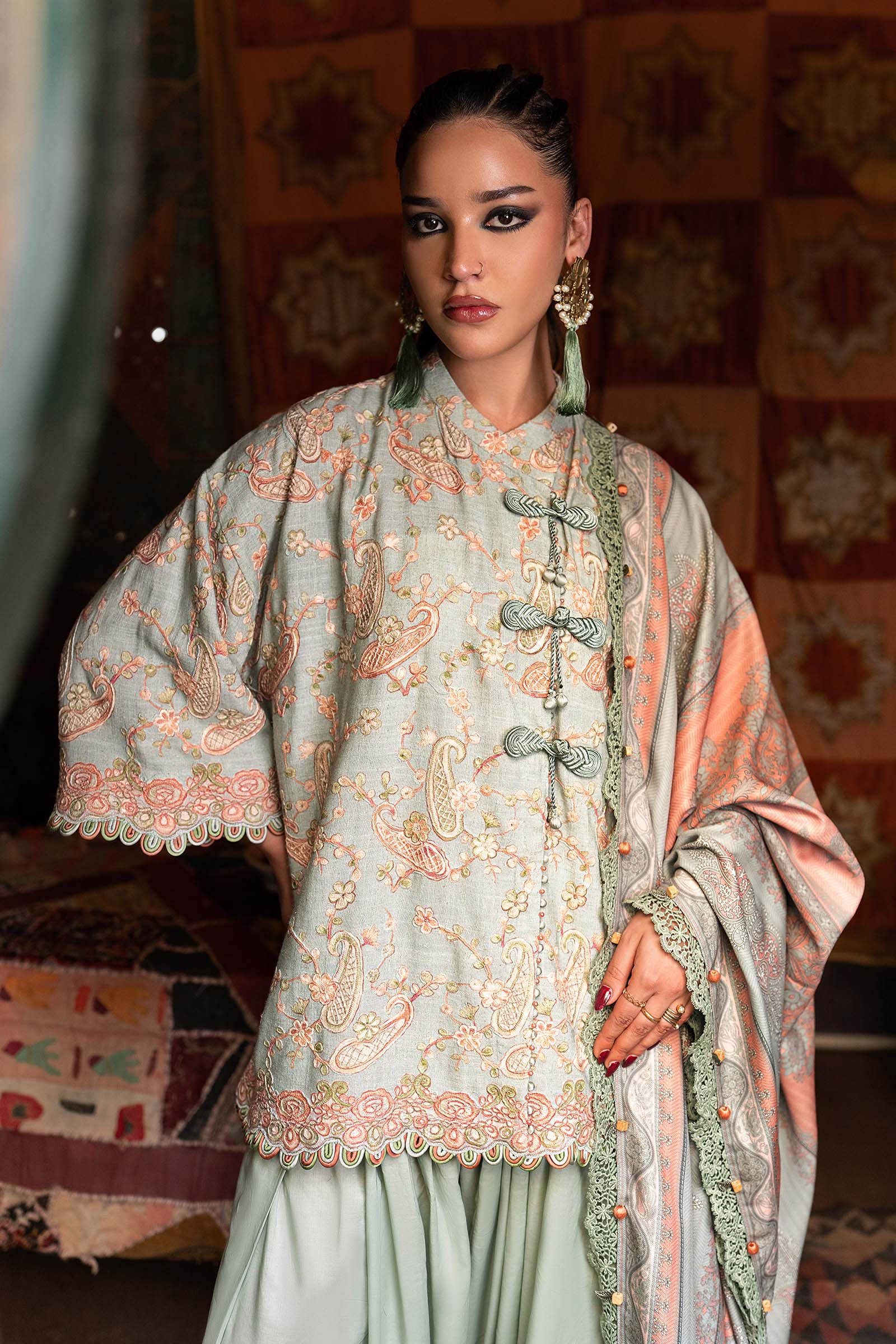 M Prints by Maria B Unstitched Embroidered Irish Linen Suit - MPT-3108-B