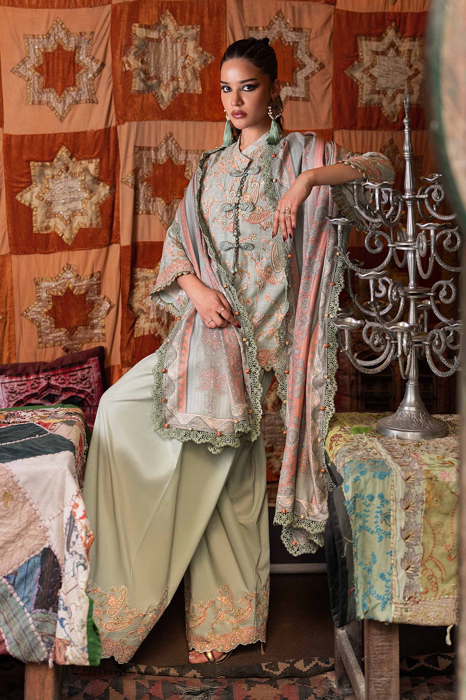 M Prints by Maria B Unstitched Embroidered Irish Linen Suit - MPT-3108-B