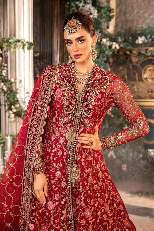 Maria B. Mbroidered Wedding Edition (BD-2908) – Maroon/Red Organza Bridal Ensemble