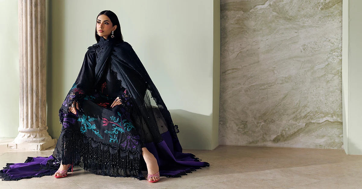 Soiree by Maria B Unstitched Embroidered Raw Silk 3 Piece Suit | D8- Festive Collection