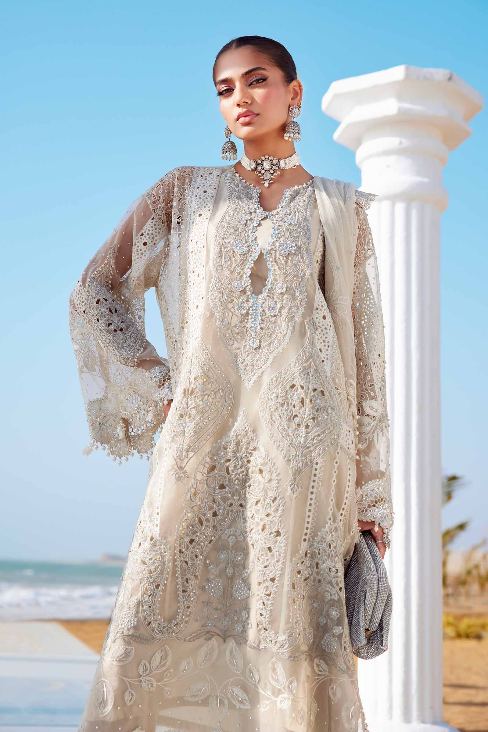 3 Piece Unstitched Embroidered Organza Suit | EID LAWN-25-09 - MARIA.B