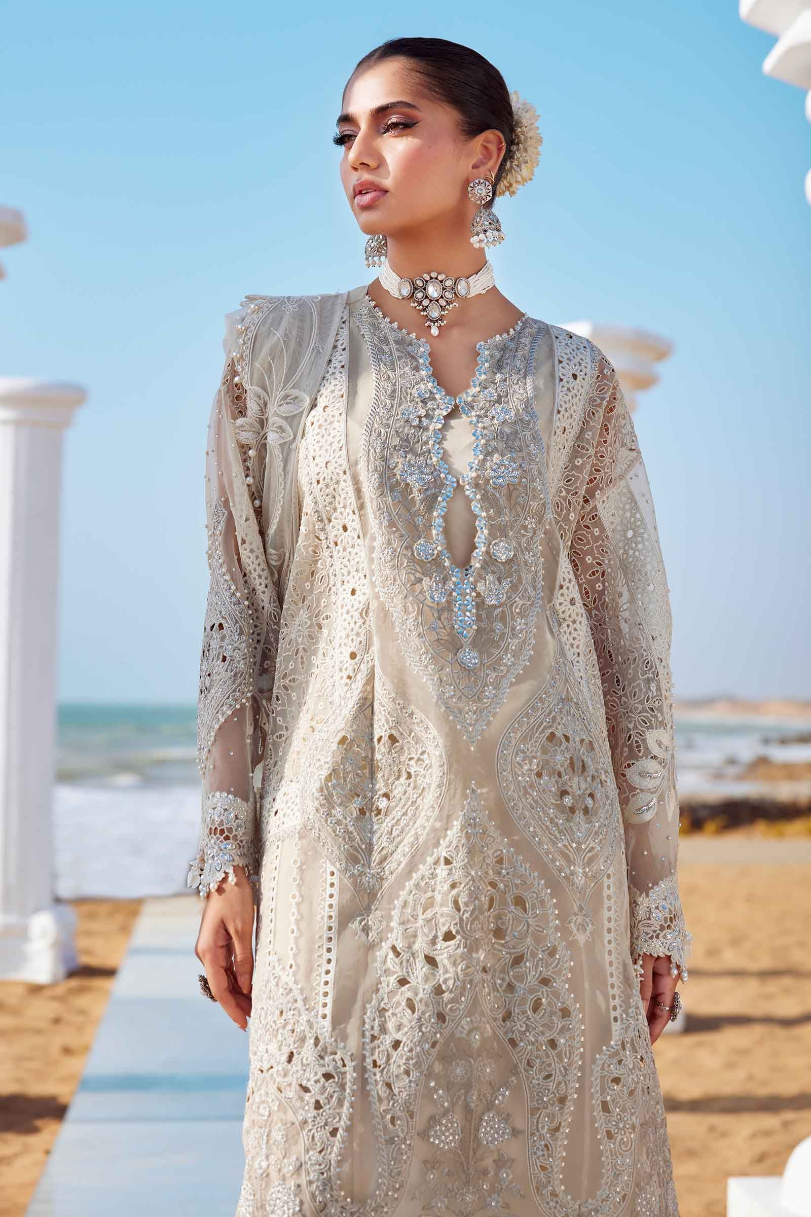 3 Piece Unstitched Embroidered Organza Suit | EID LAWN-25-09 - MARIA.B