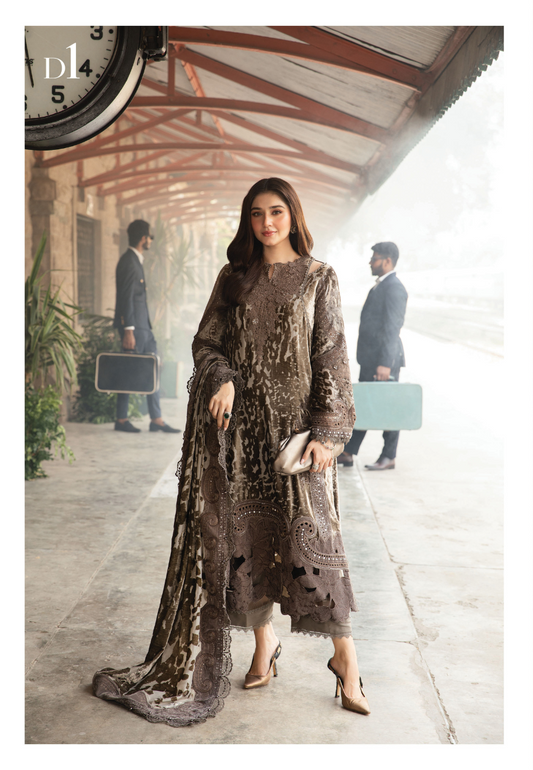 3 Piece Unstitched Embroidered Palachi Suit | DL-1201 | Maria B