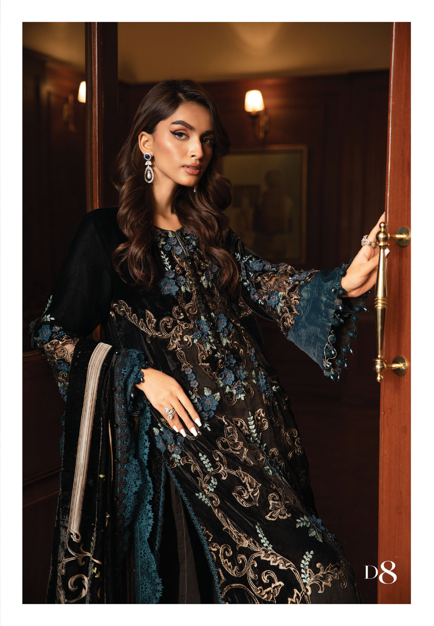 3 Piece Unstitched Embroidered Velvet Suit | DL-1208 | Maria B