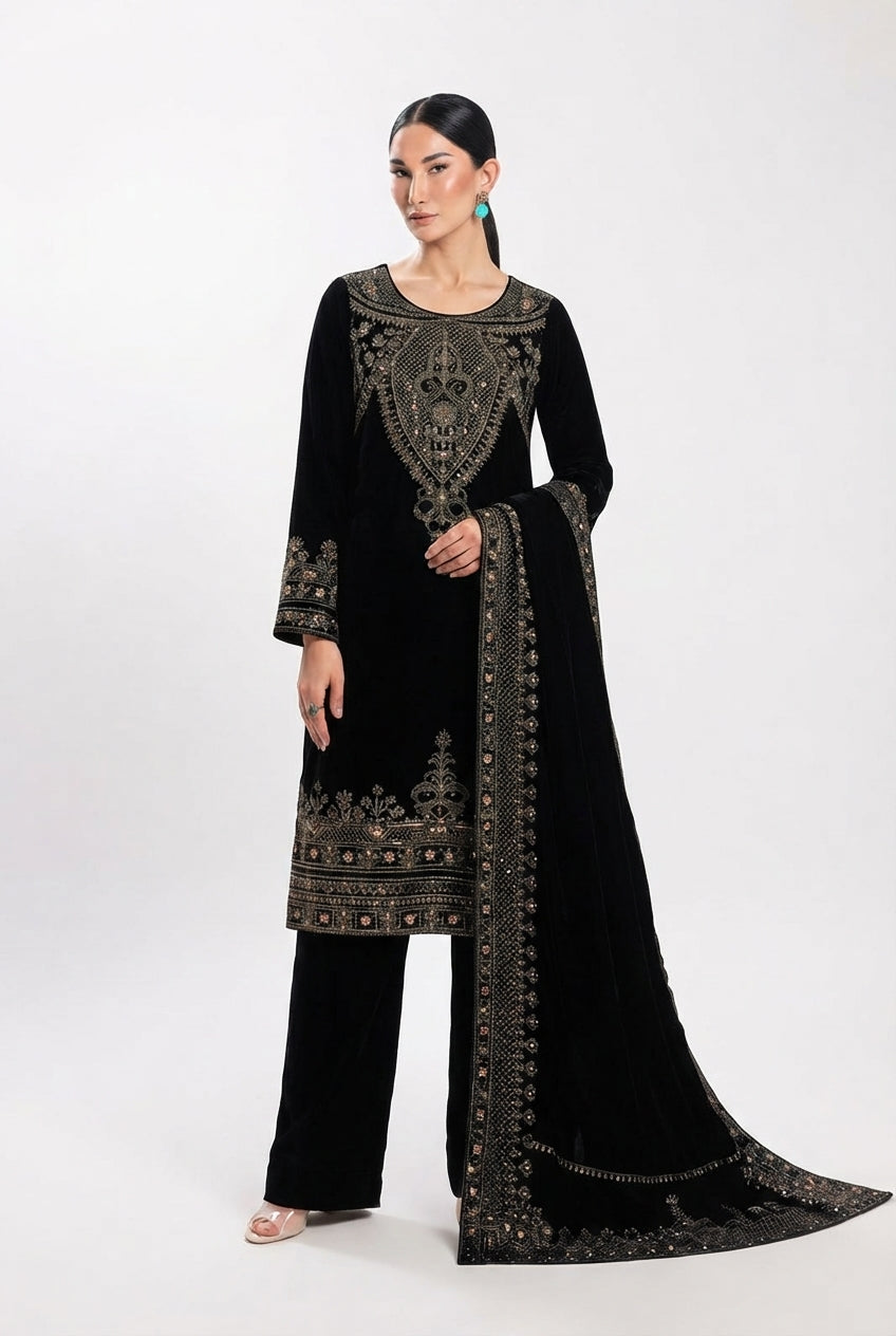 Makhmal by Bin Rashid - Design-02 | Luxury Embroidered Micro Velvet Suit