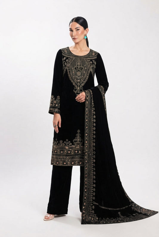 Makhmal by Bin Rashid - Design-02 | Luxury Embroidered Micro Velvet Suit