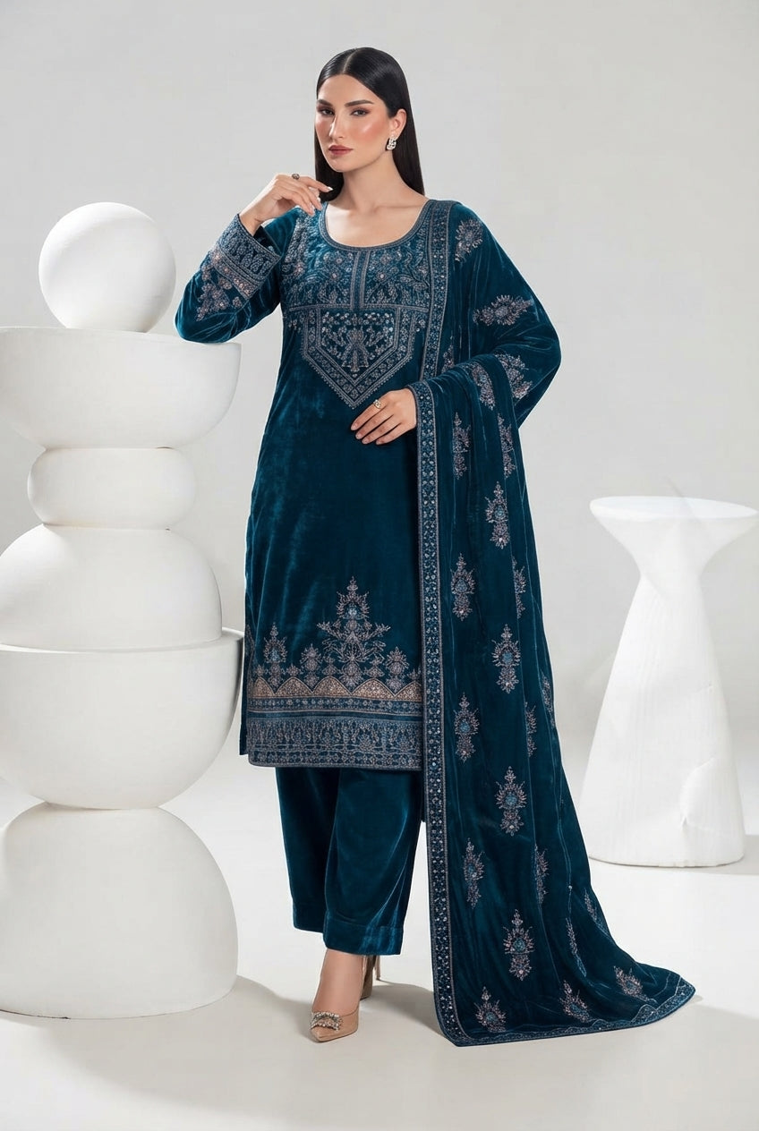 Makhmal by Bin Rashid - Design-03 | Luxury Embroidered Micro Velvet Suit