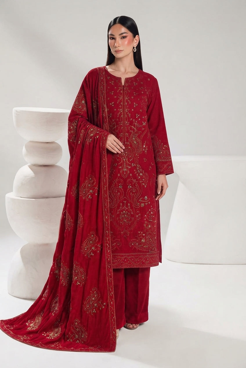 Makhmal by Bin Rashid - Design-04 | Luxury Embroidered Micro Velvet Suit