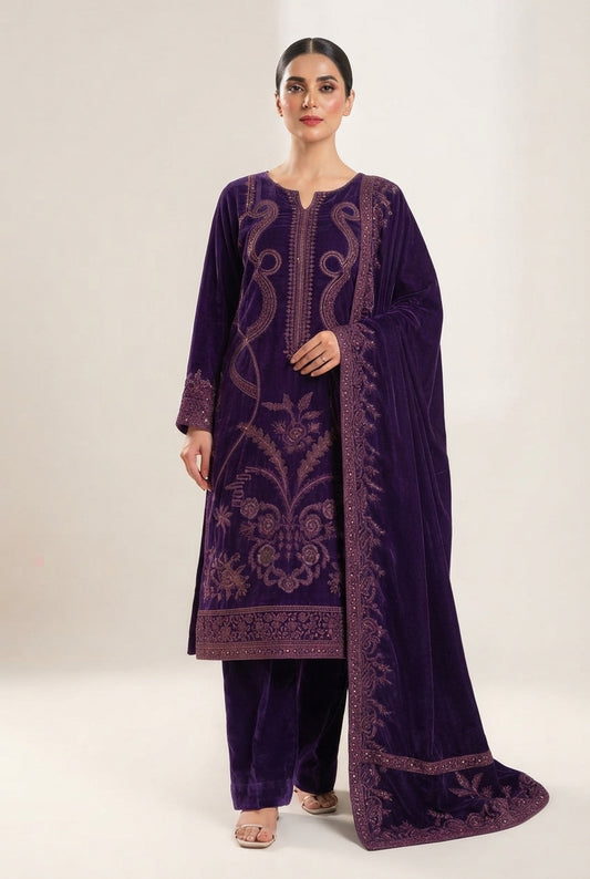 Makhmal by Bin Rashid - Design-06 | Luxury Embroidered Micro Velvet Suit