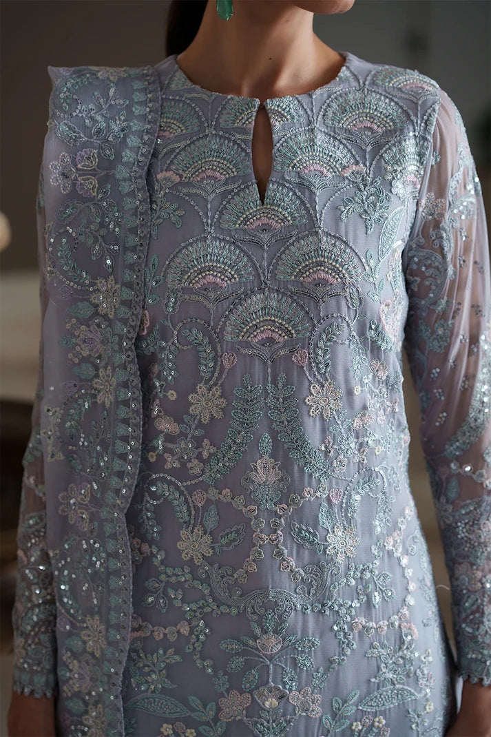 Modern Heirloom by Emaan Adeel Unstitched Embroidered Chiffon 3 Piece Suit | BLUE VERSE